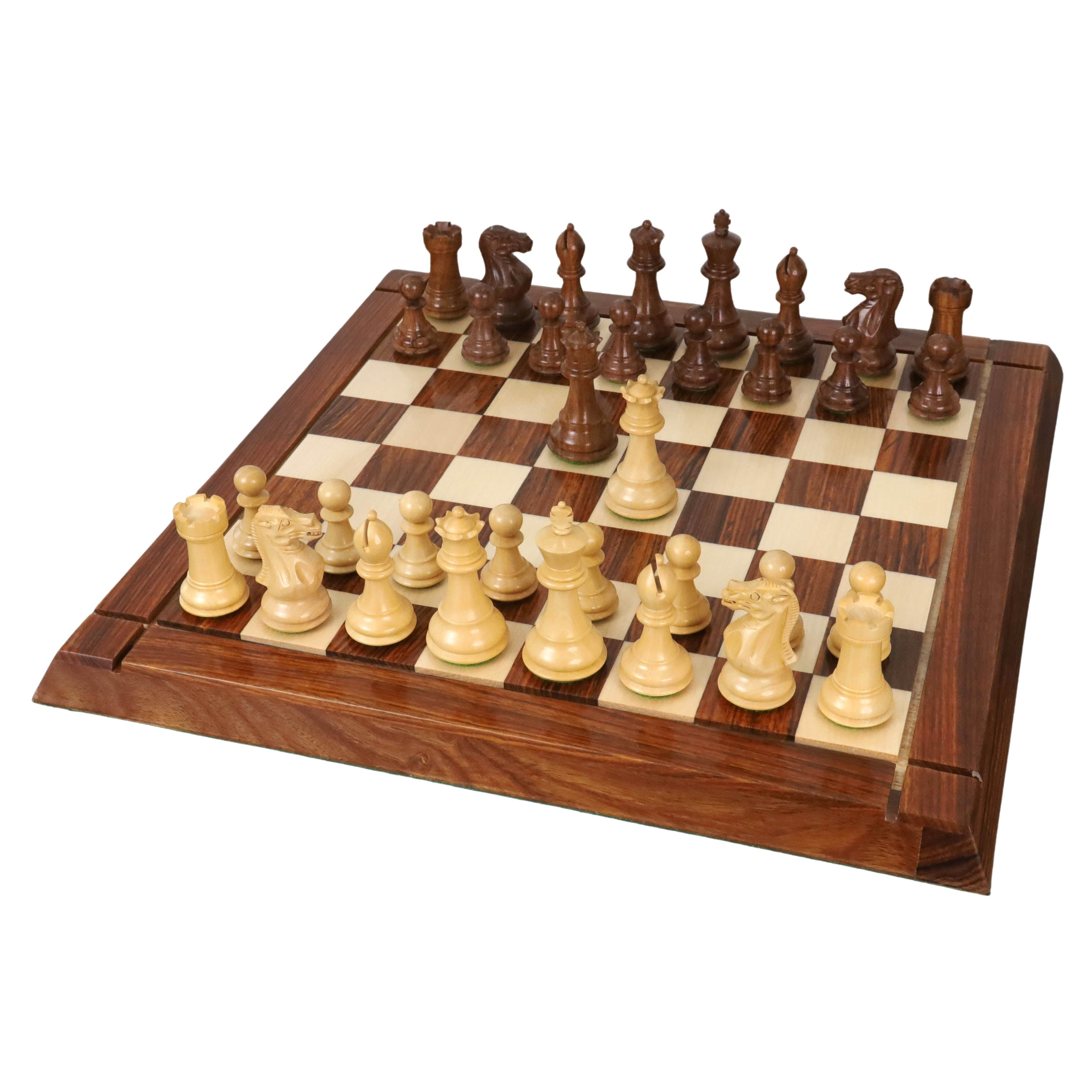 76mm king and matching chessmen in Golden Rosewood and Boxwood