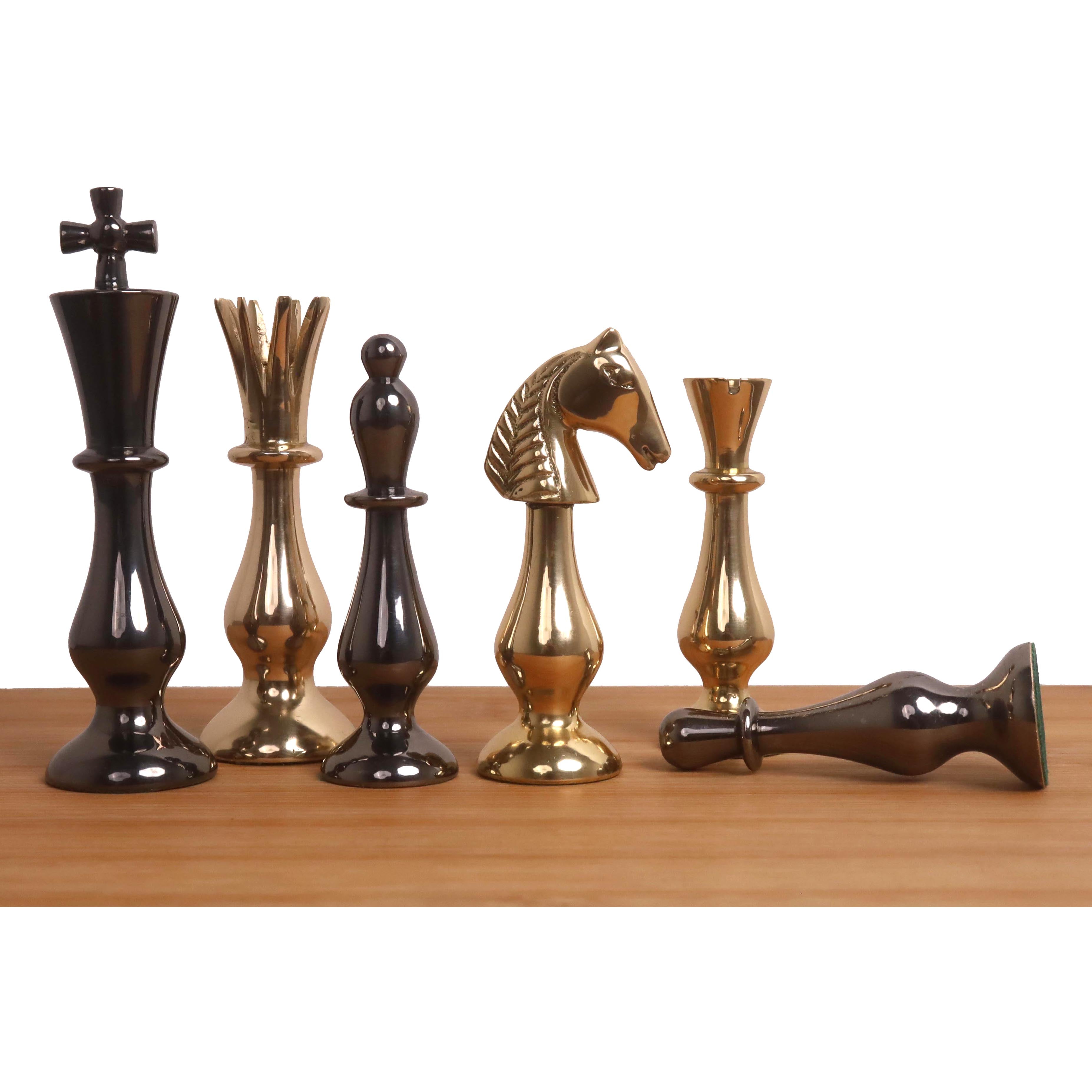 Regal Curve Series Gold & Metallic Grey Brass Metal 91mm Chess Pieces