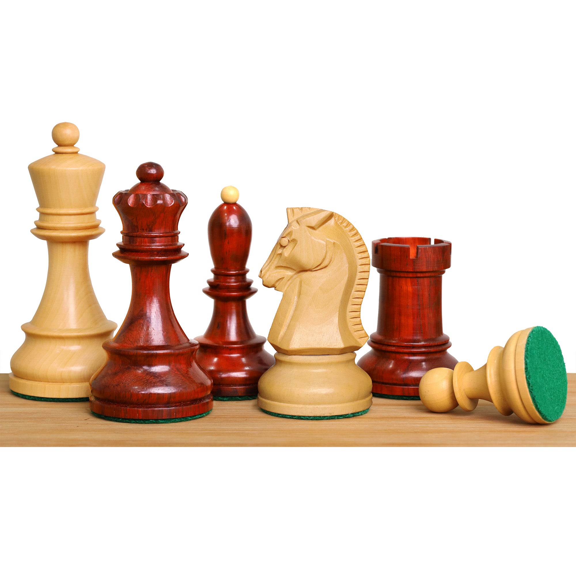 Bud Rosewood chessmen with a 97mm king