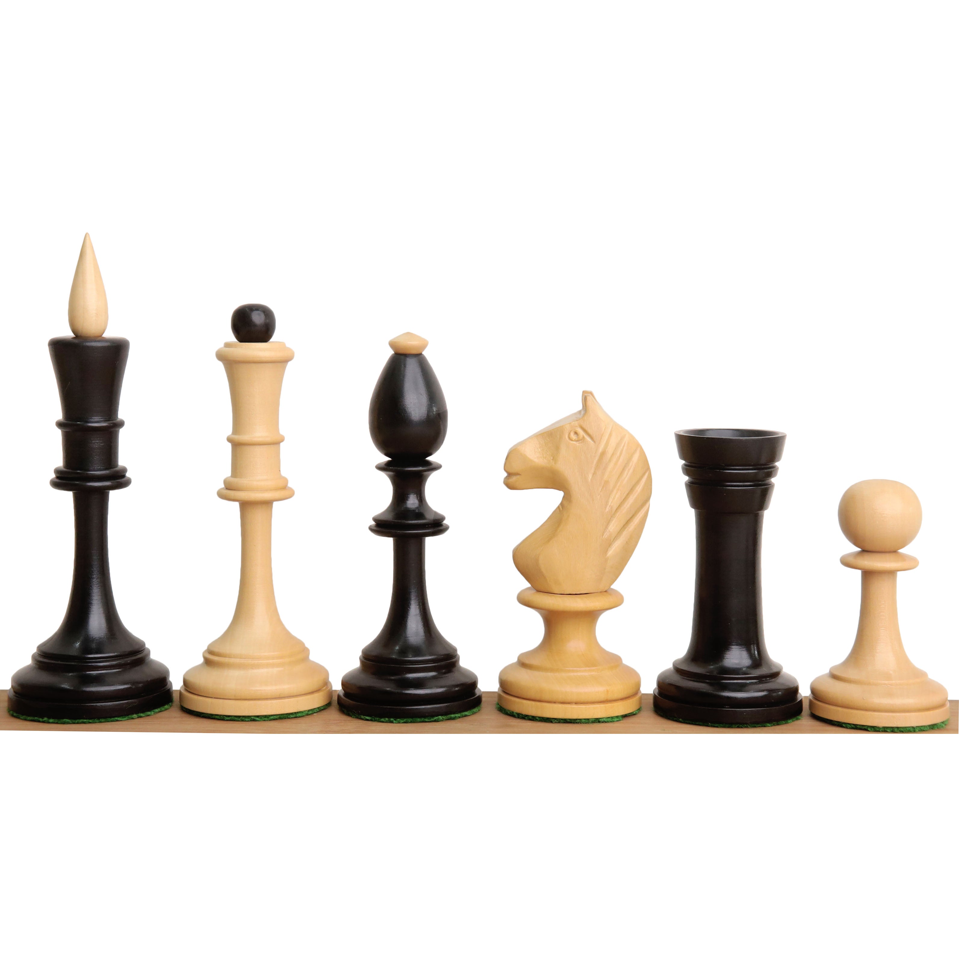 Ebonised Boxwood chessmen with a 123mm king