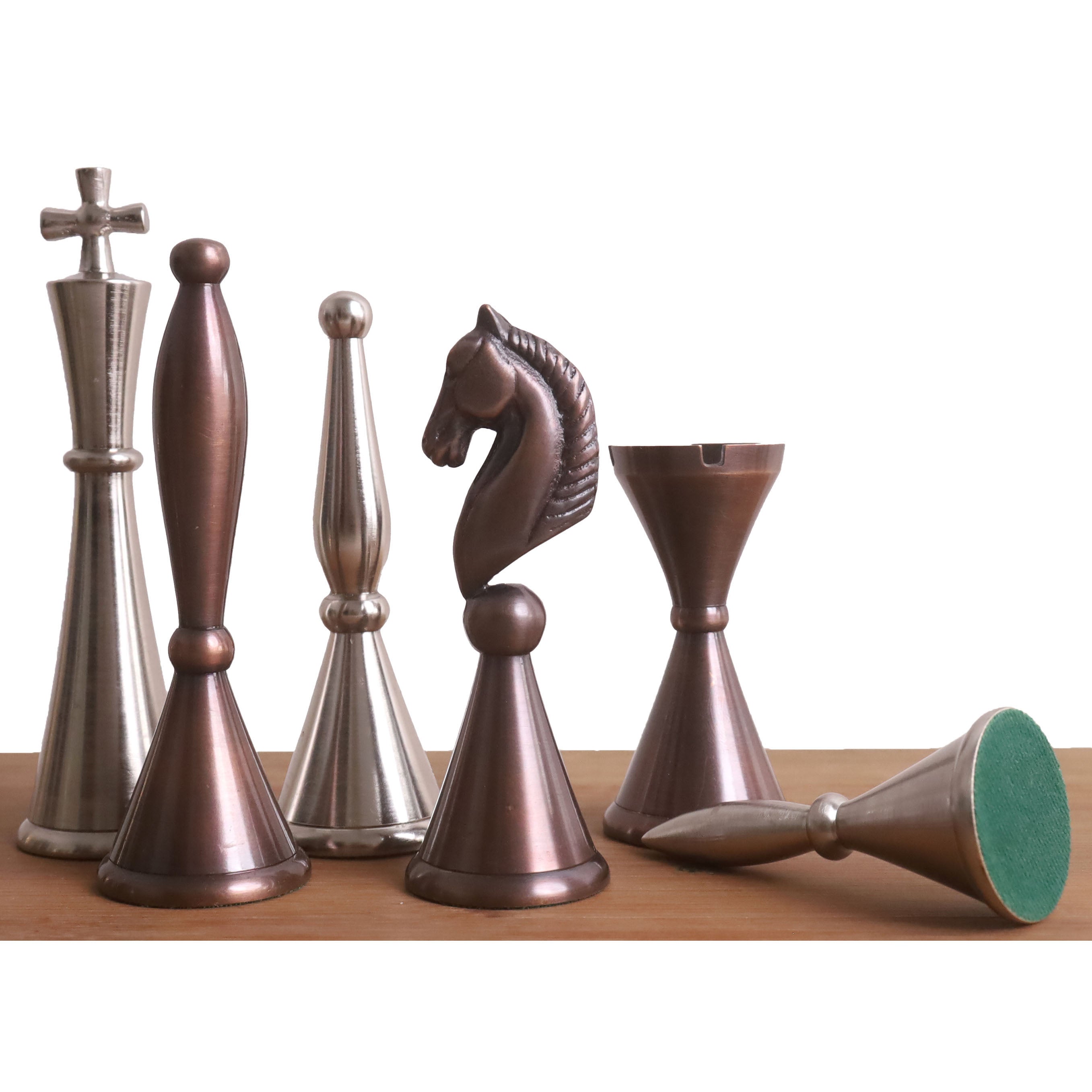 Antiqued Copper and Metallic Silver chessmen with a 107mm king