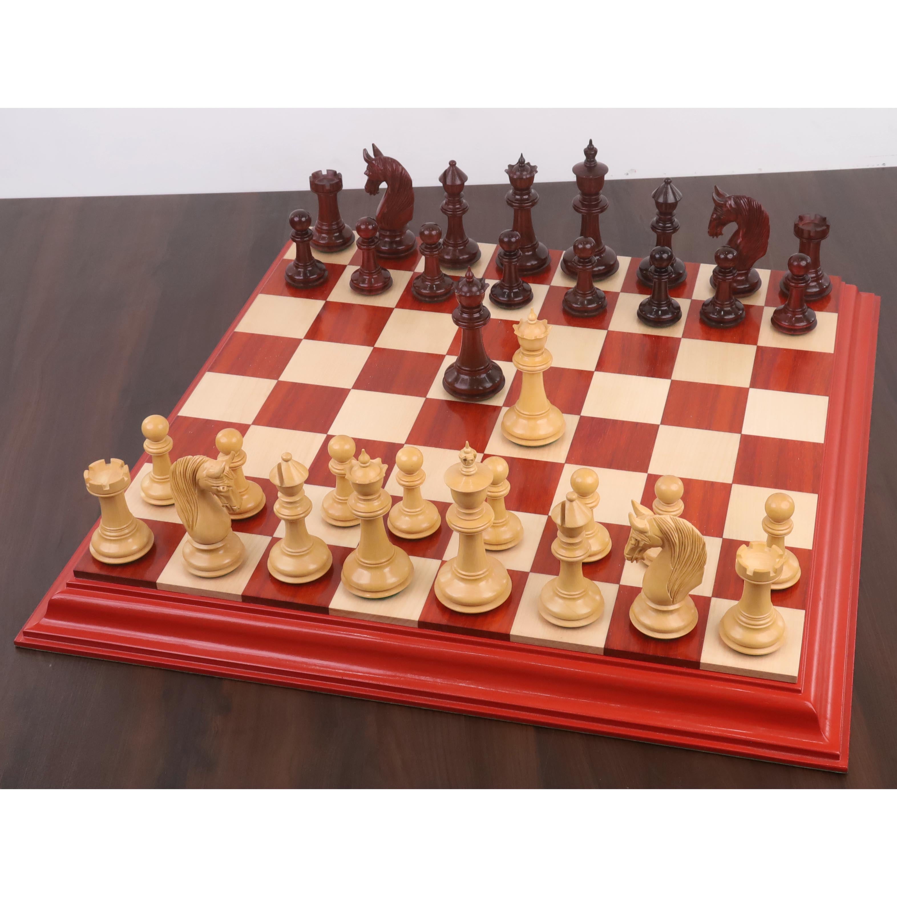 Bath Staunton chess pieces in bud rosewood, 118mm king