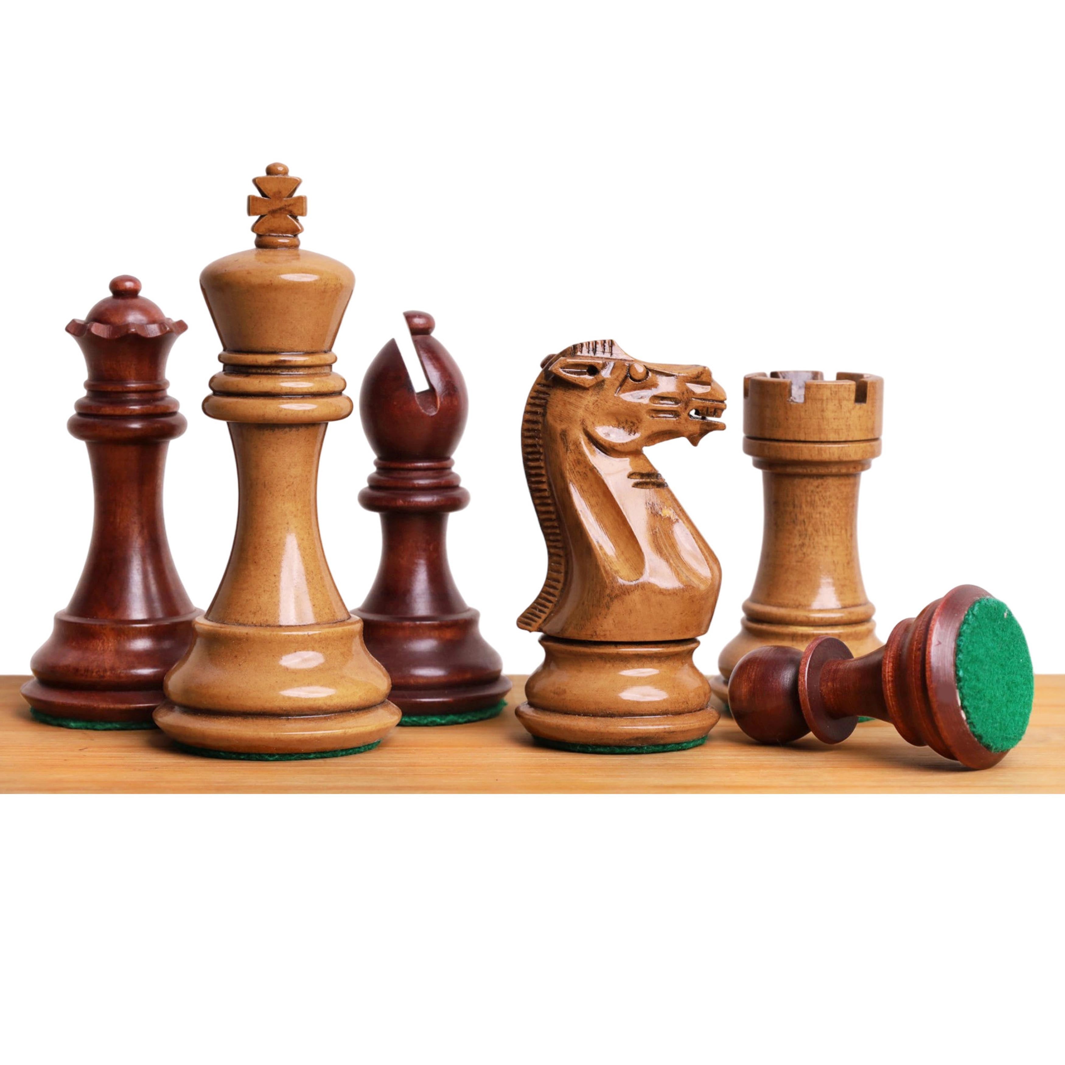 Pro Staunton Mahogany Stained & Distress Antiqued Boxwood 105mm Chess Pieces