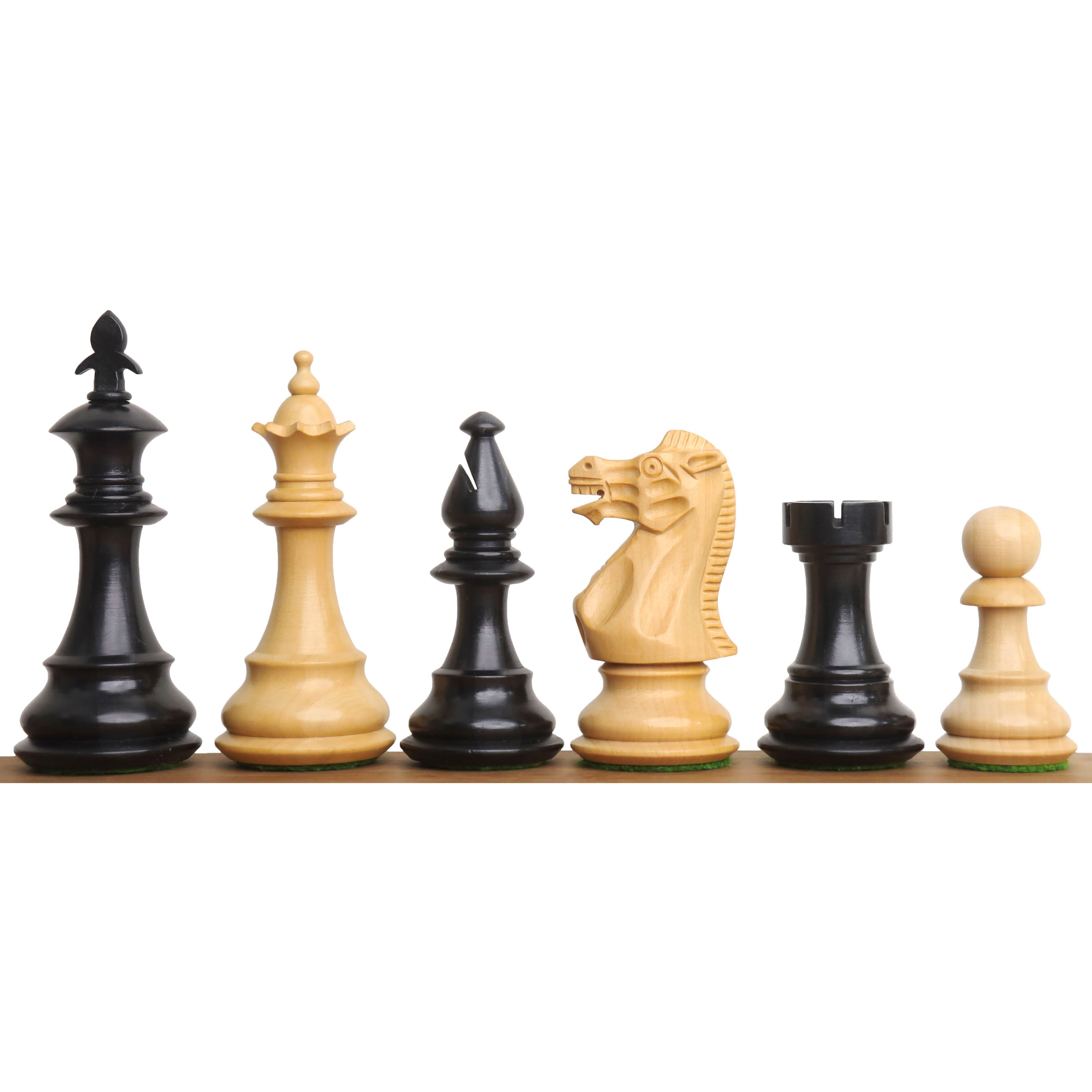 Ebonised boxwood and boxwood British Staunton chessmen