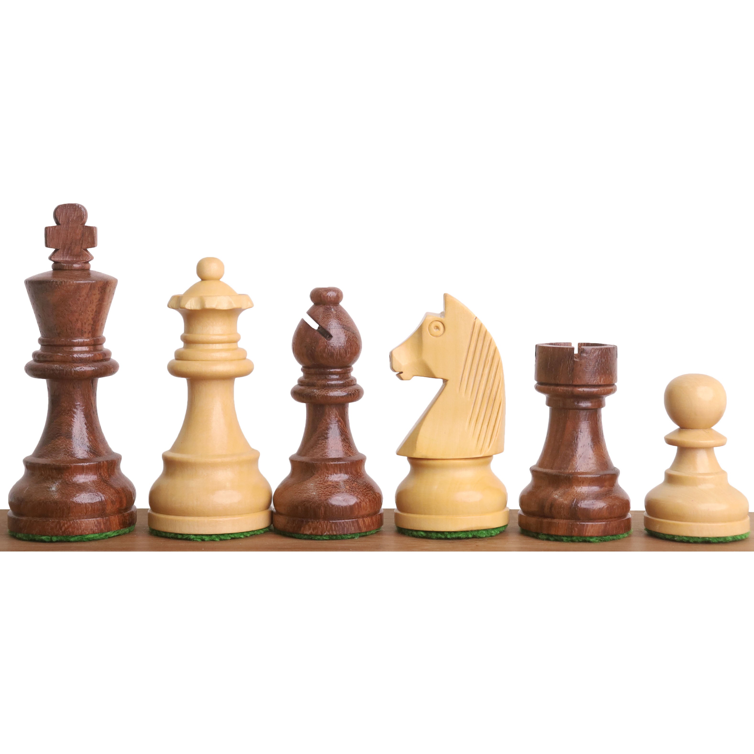 Golden Rosewood chessmen with an 85mm king