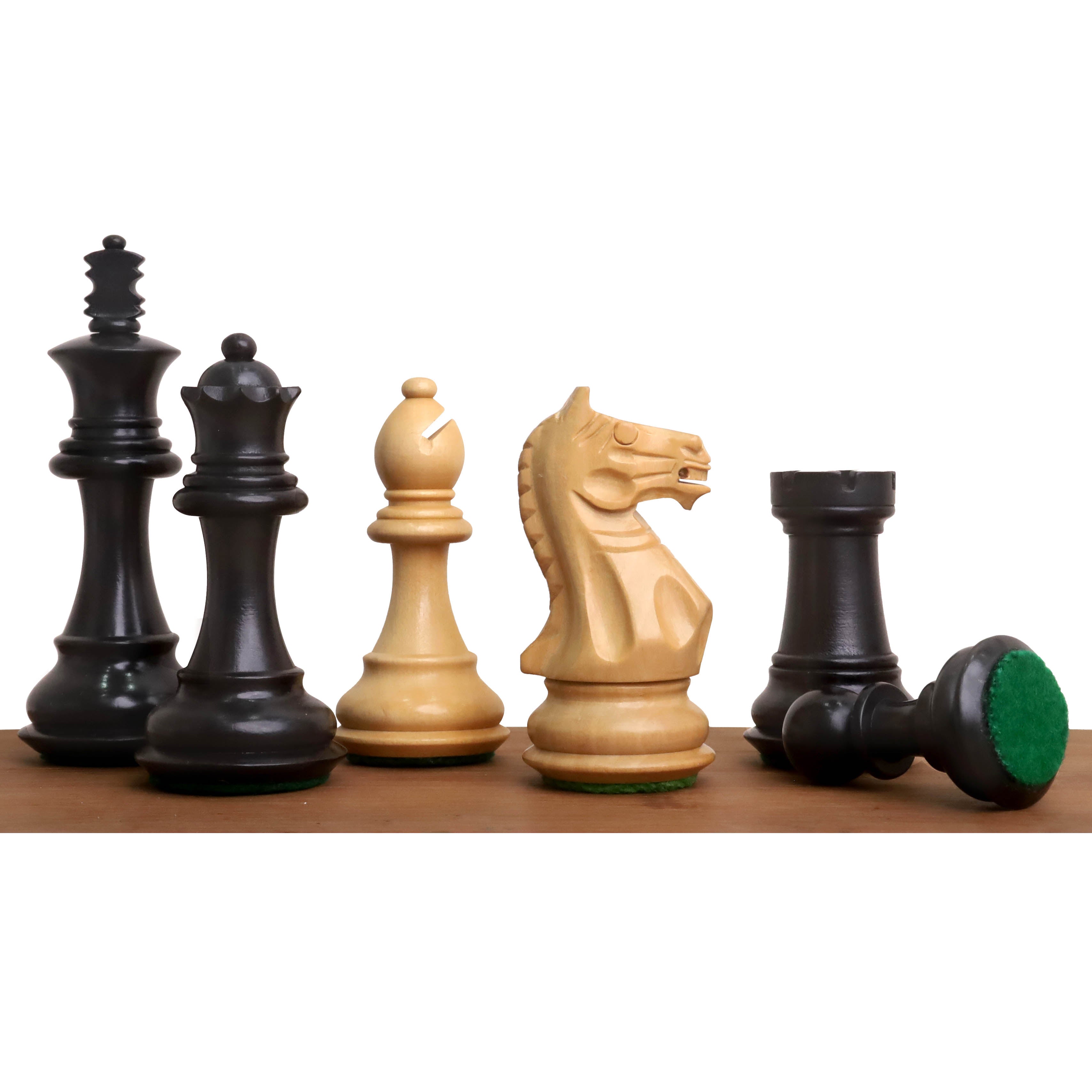 Ebonised boxwood and boxwood Fierce Knight Staunton chessmen