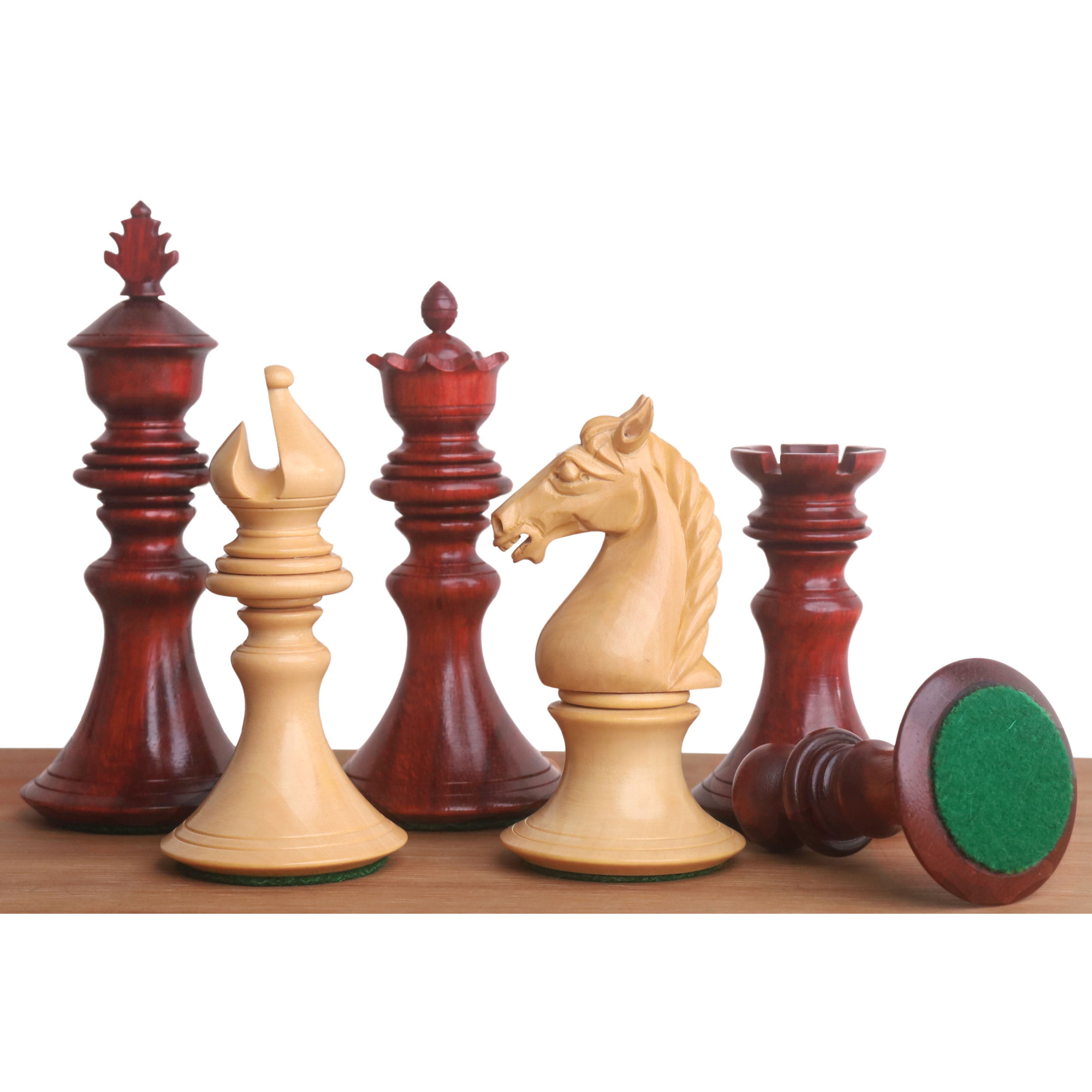 Bud Rosewood chessmen with a 108mm king