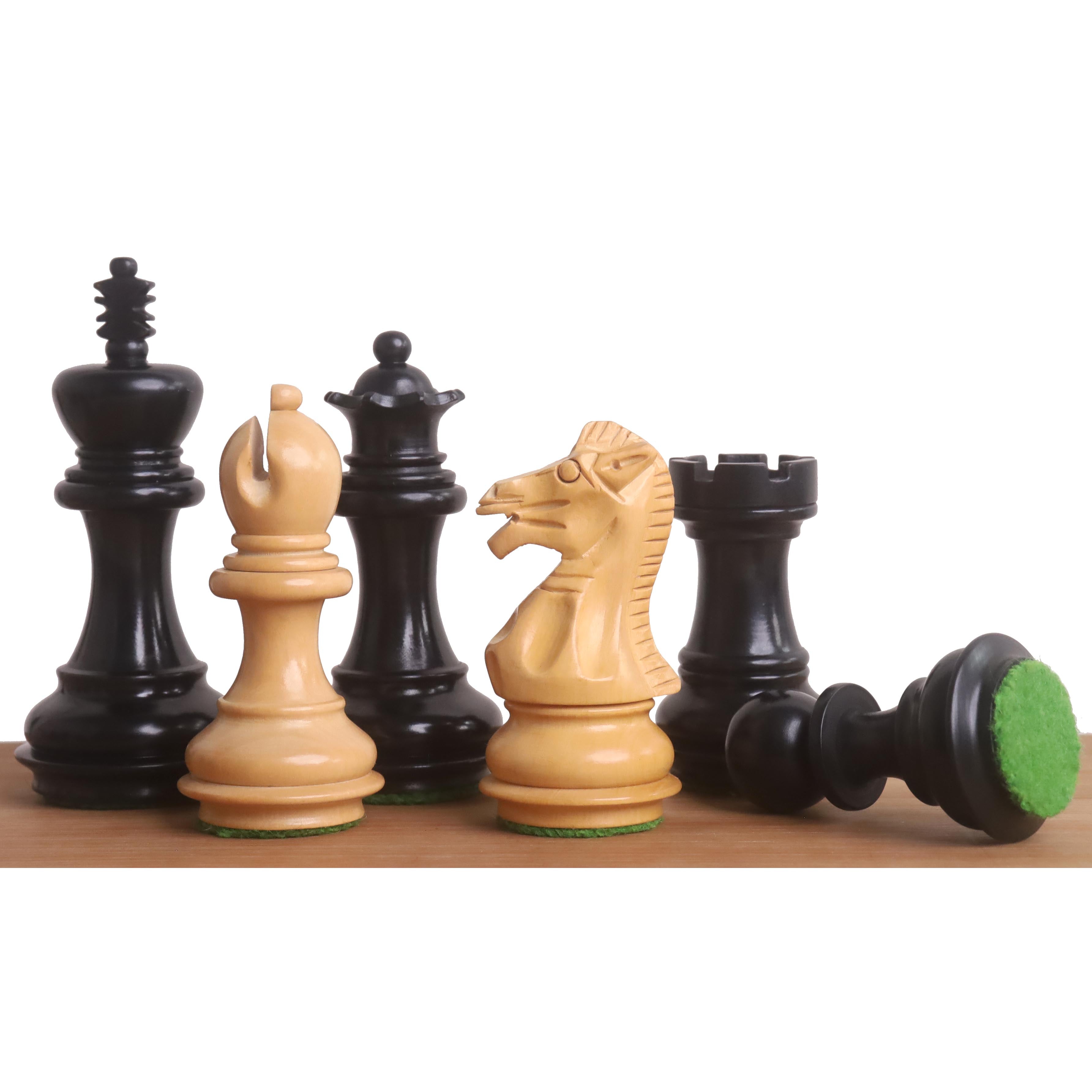Ebonised chessmen with an 81mm king