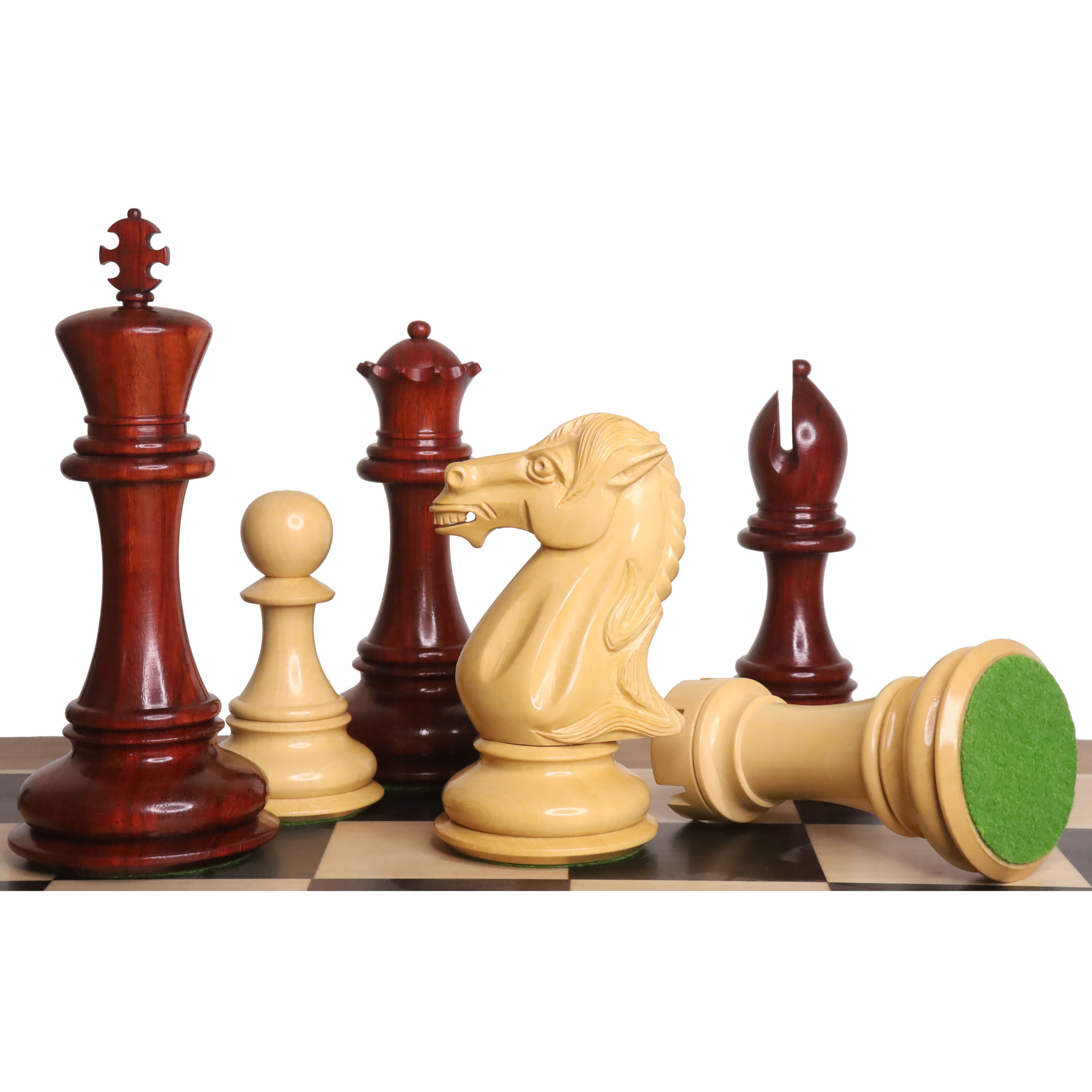 Mammoth Staunton chess pieces in bud rosewood, 156mm king