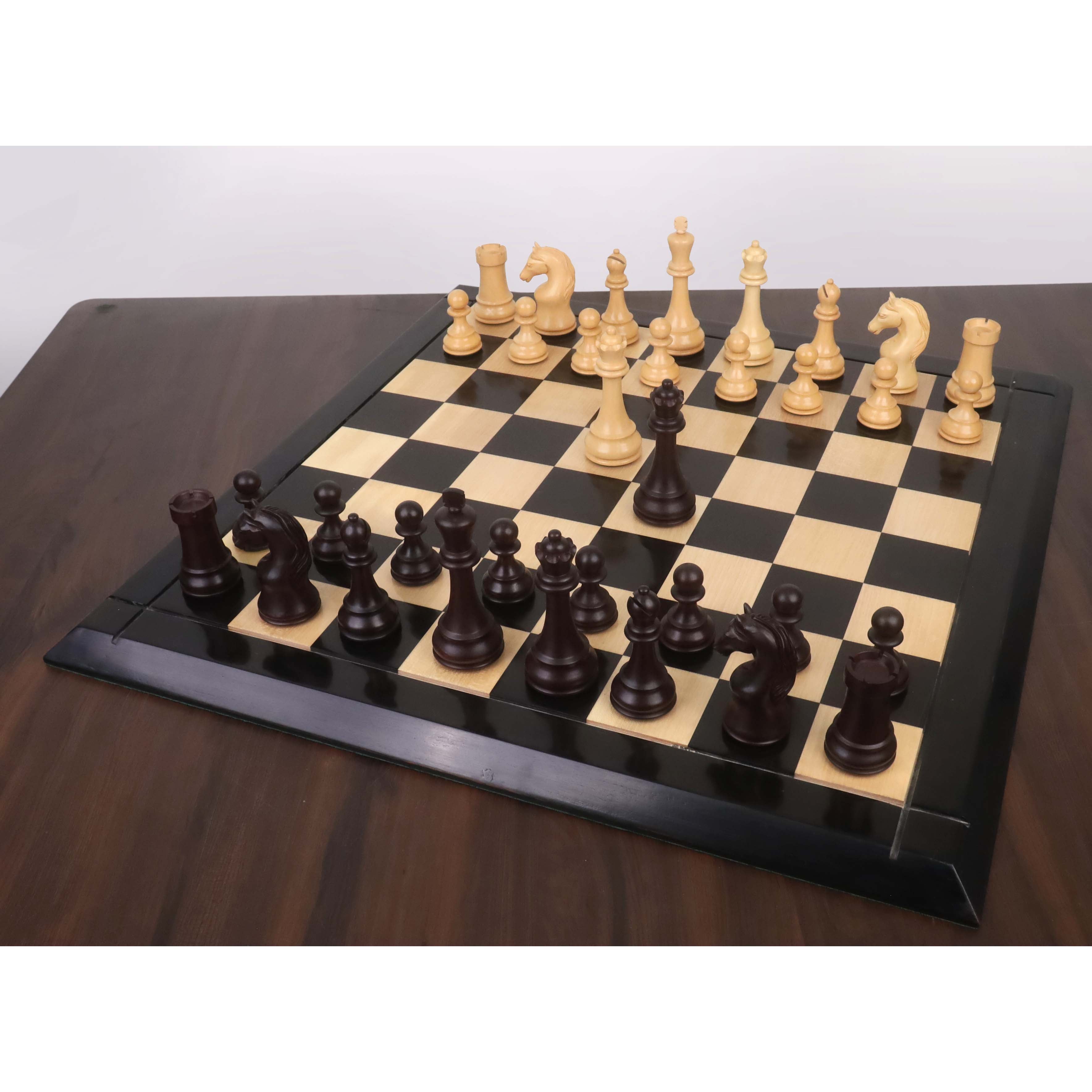 127mm king and matching chessmen in Mahogany Stained Boxwood and Boxwood