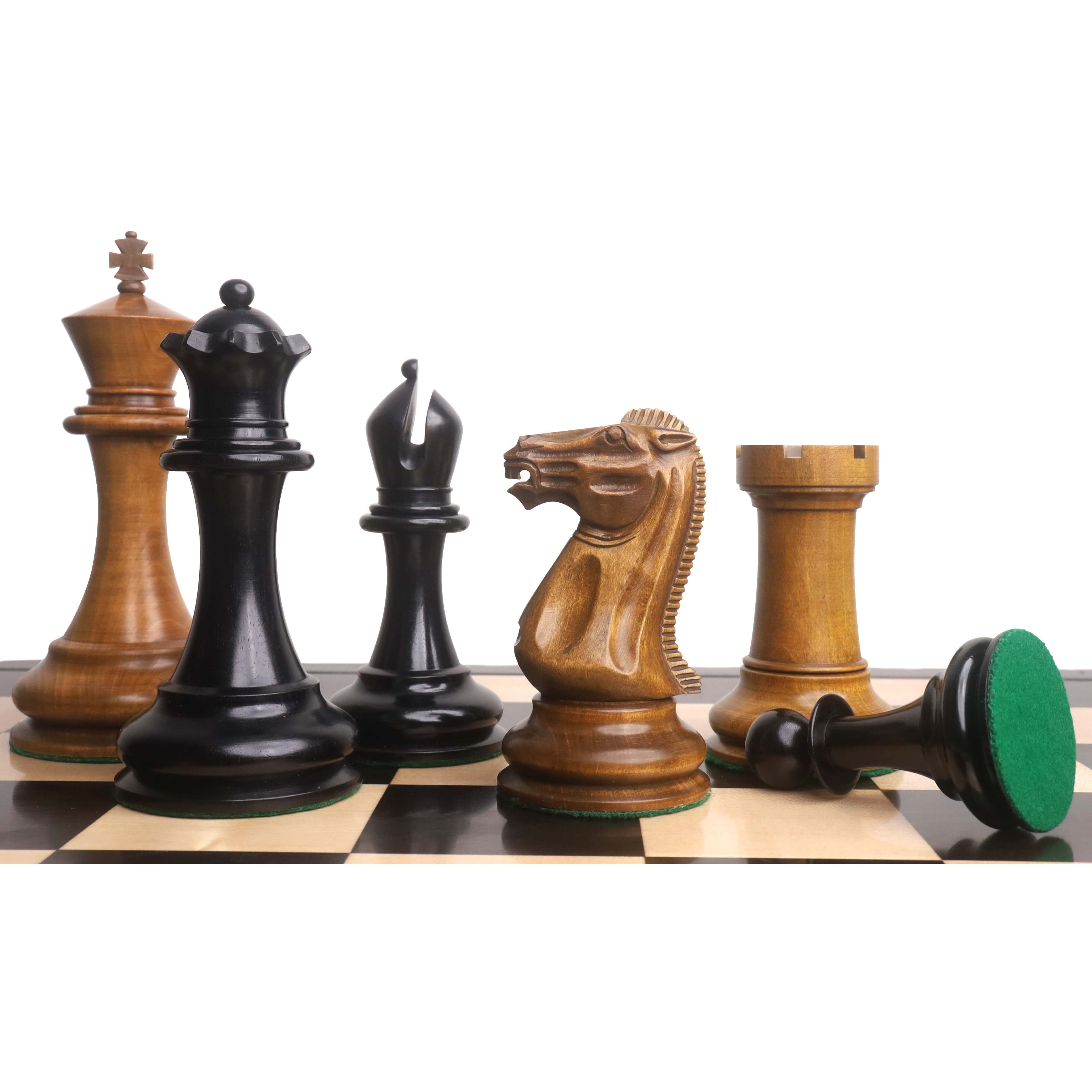 Giant 1849 Staunton Ebony Wood & Distress Antiqued Boxwood 158mm Chess Pieces