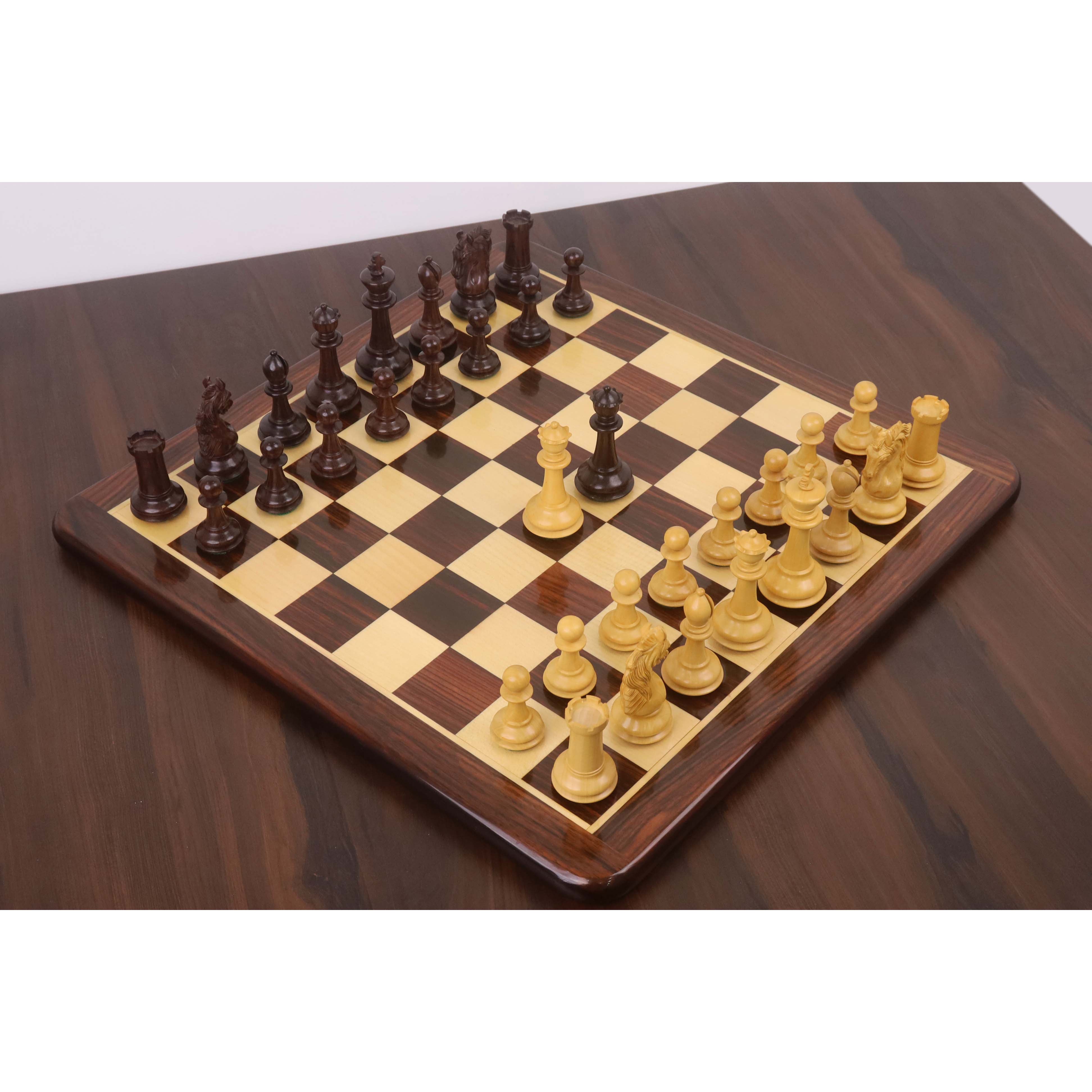 Rose Wood and Boxwood chessmen, 100mm king