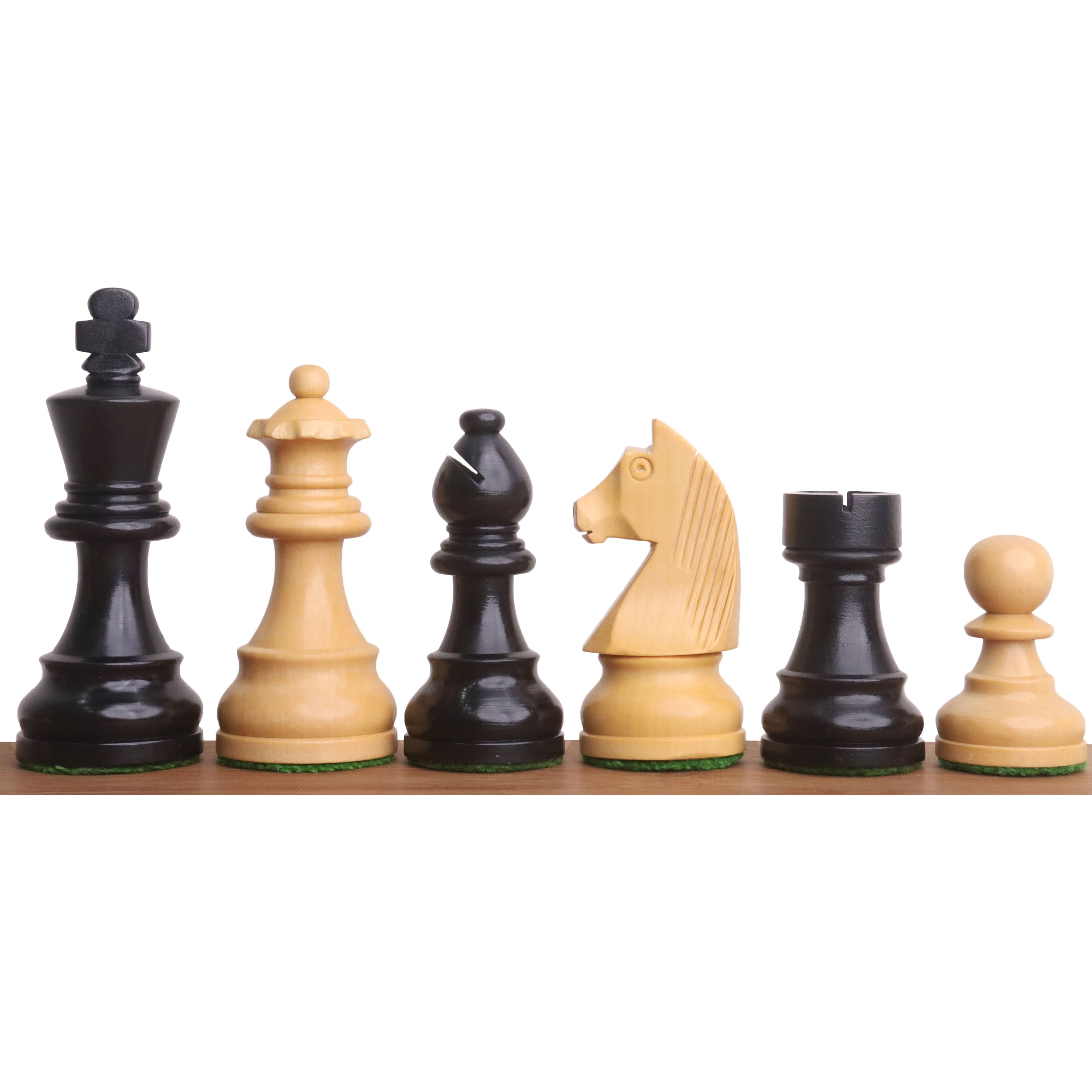 Ebonised Boxwood chessmen with an 85mm king