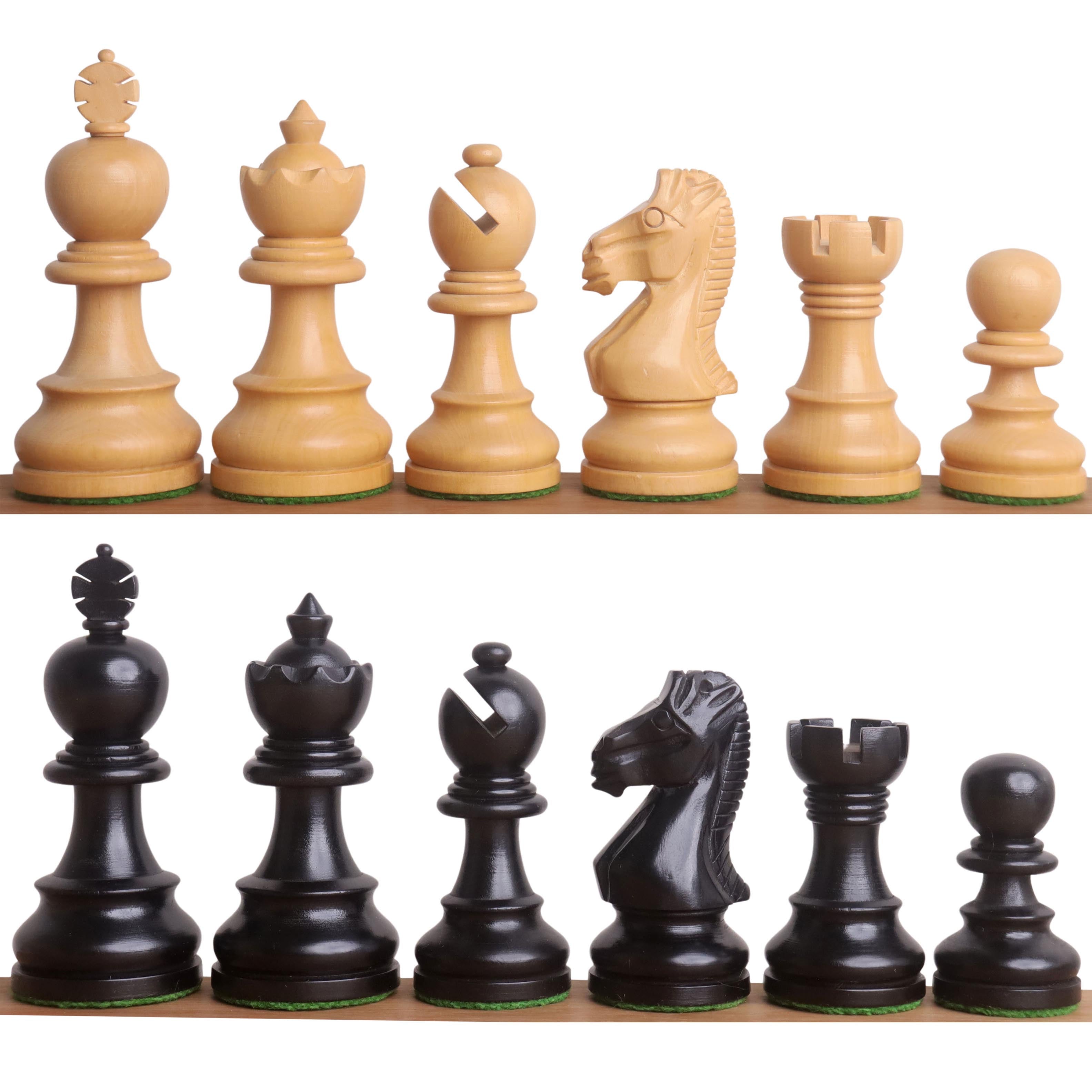 Ebonised Boxwood chessmen with an 84mm king