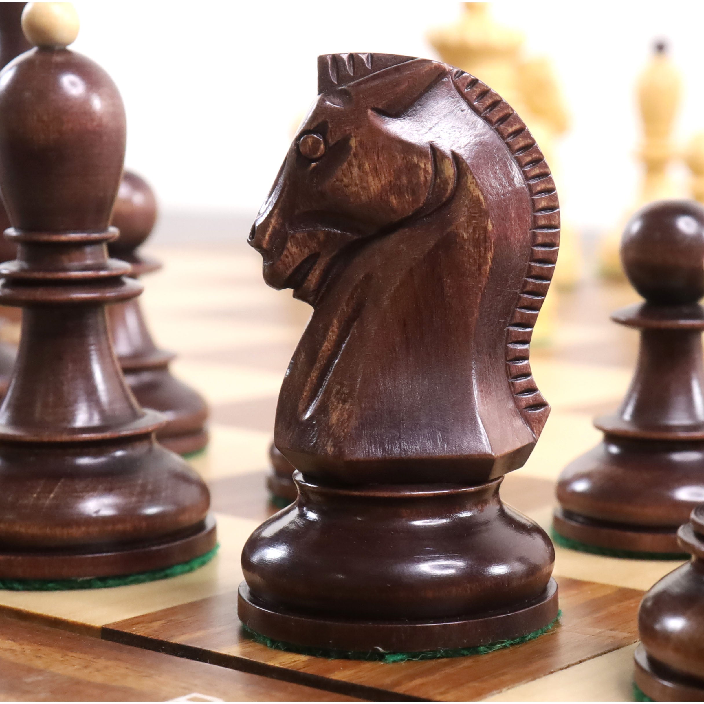 Mahogany Stained chessmen with a 97mm king
