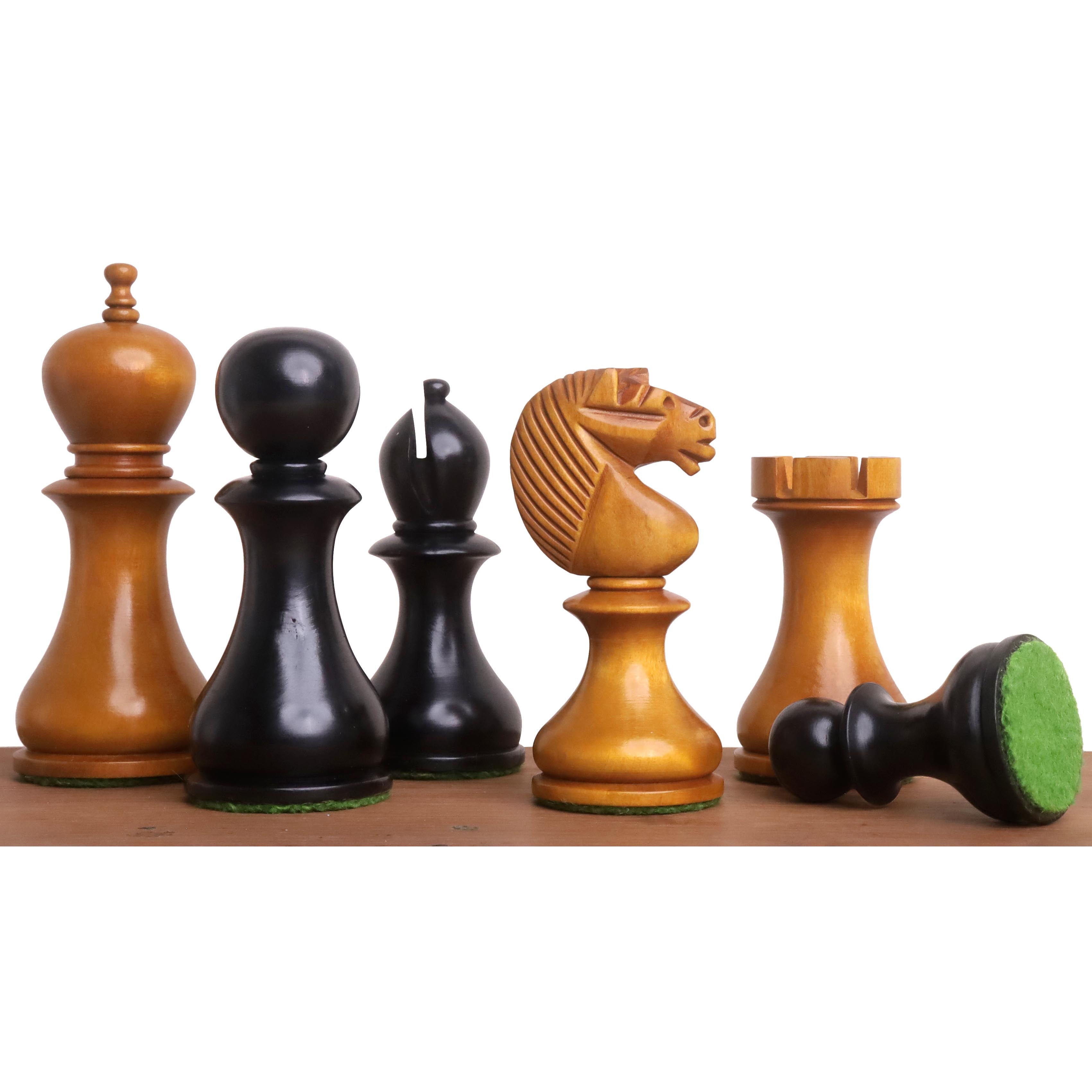 English Dublin Pattern Ebonised & Antiqued Boxwood 91mm Chess Pieces