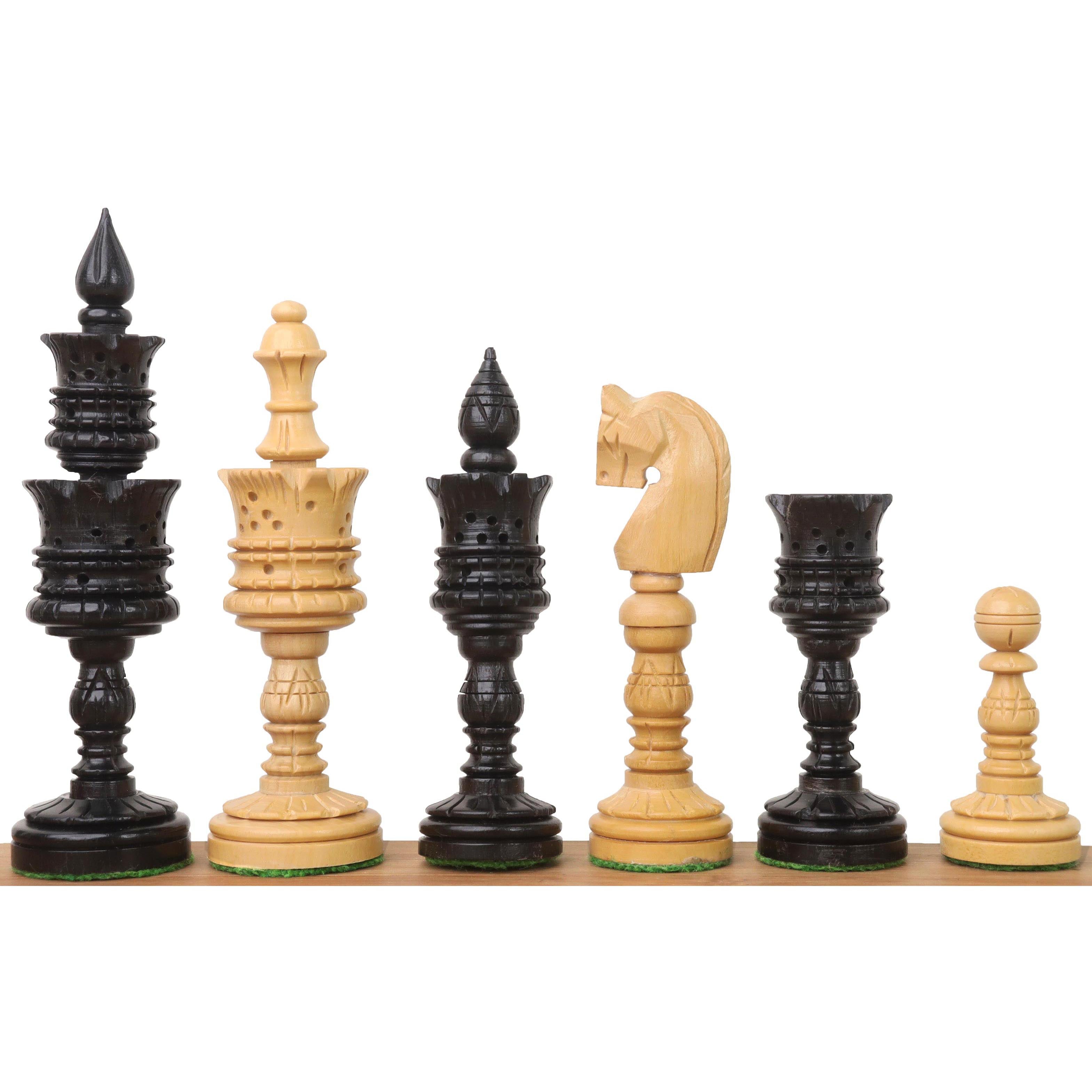 Ebony and boxwood Hand Carved Lotus Series chessmen