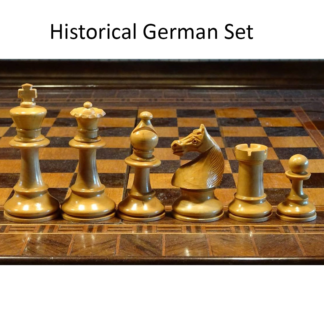 104mm king and matching chessmen in Ebonised Boxwood and Boxwood