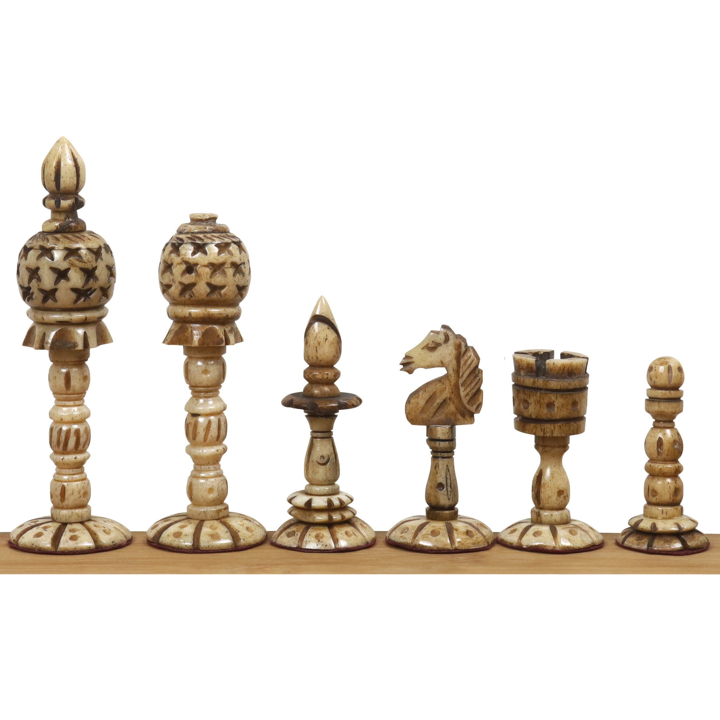 English Series Pre-Staunton Antiqued Camel Bone 95mm Chess Pieces