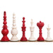 Turkish Tower Pre-Staunton chess pieces in crimson & white camel bone, 118mm king