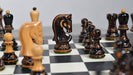 1959 Russian Zagreb chess set, burnt and natural boxwood, hand carved in India