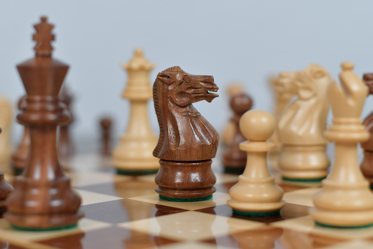 Sterling Chess Stallion weighted Staunton chess pieces in boxwood and sheesham
