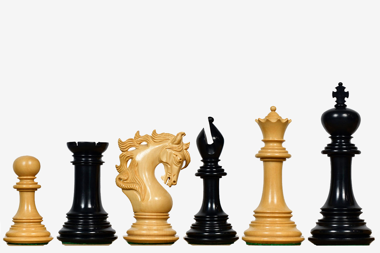 Sterling Chess Viking Series chess pieces in ebony and boxwood, 114mm king