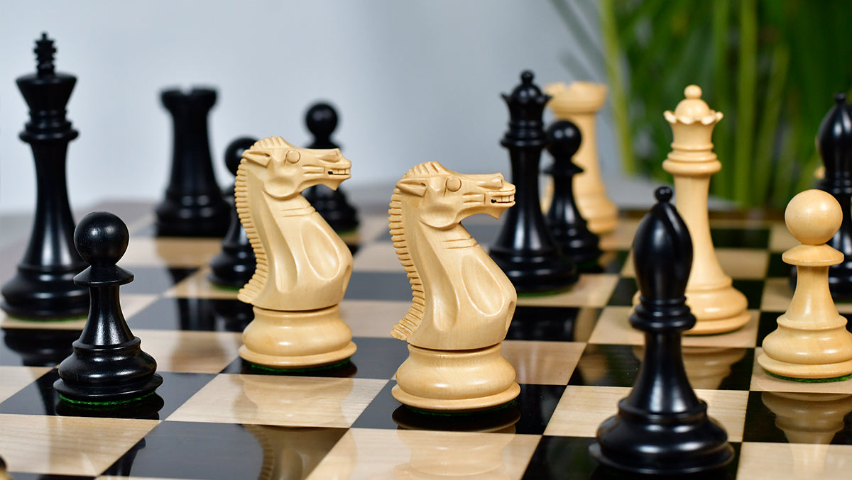 Knight carving detail on the Dominator Staunton chess pieces in genuine ebony and boxwood