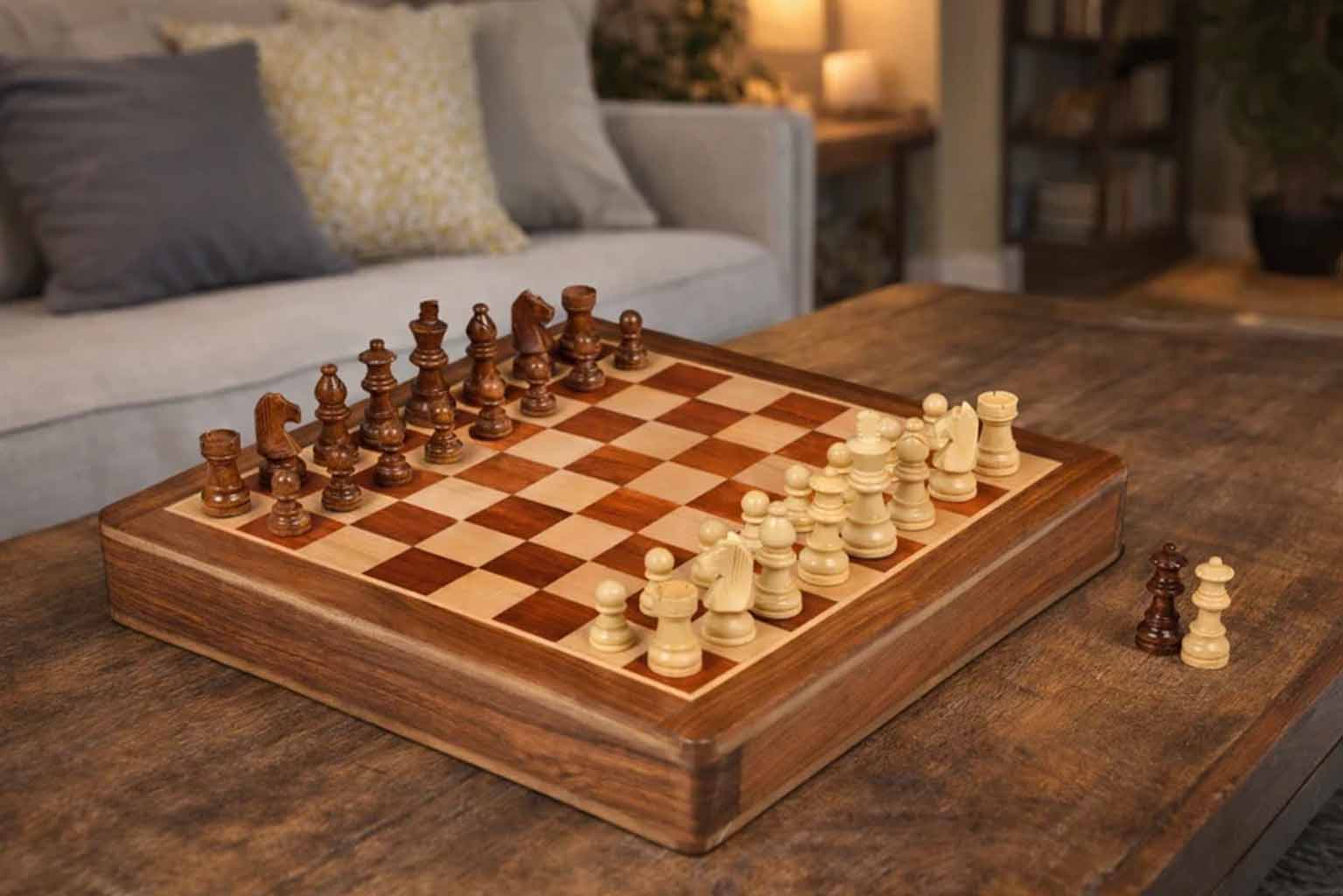Sterling Chess 12 Inch Magnetic Travel chess set in padauk and boxwood, 60mm king