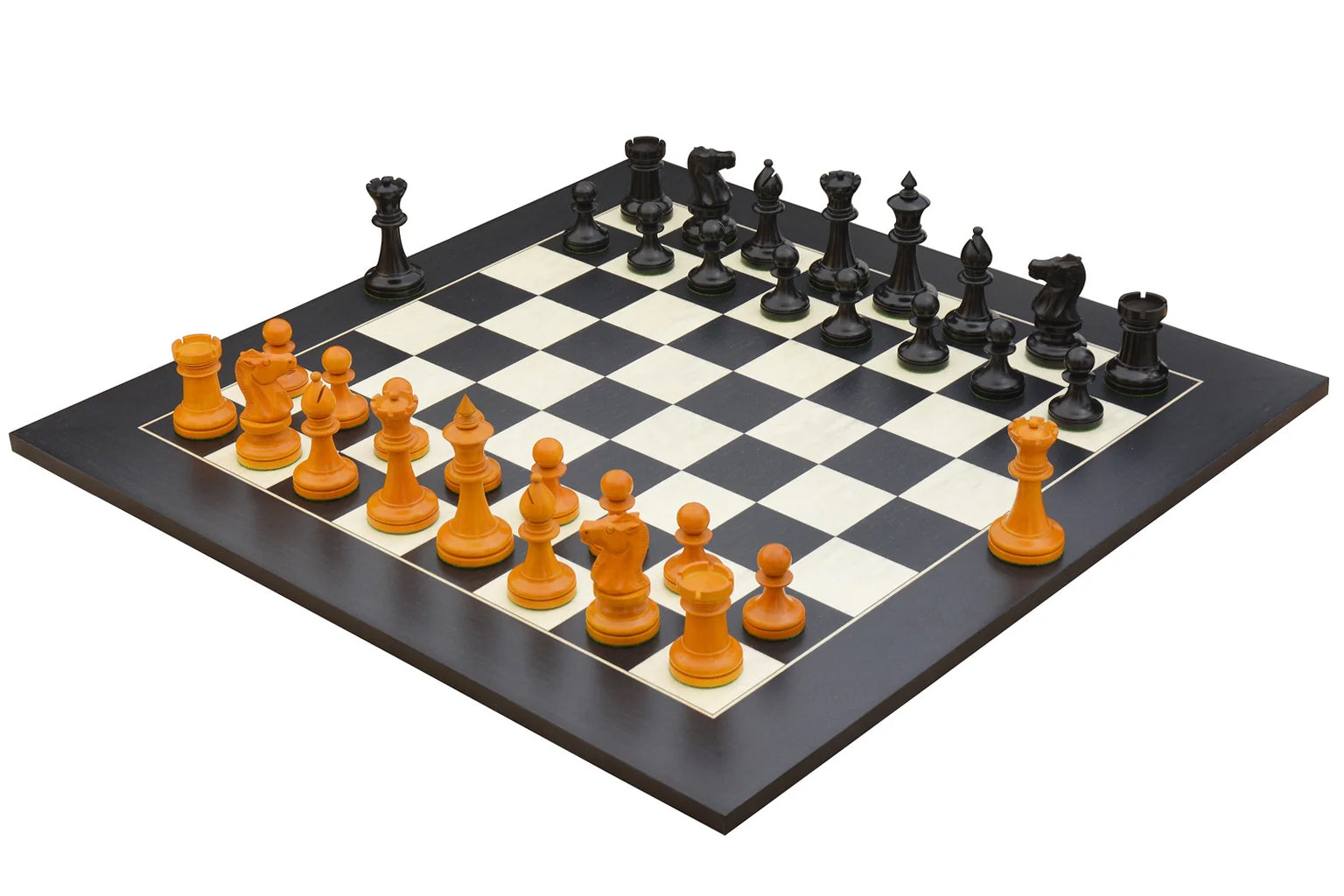 Sterling Chess 1904 Cambridge Springs Tournament chess set in ebonised and antiqued boxwood, 101mm king