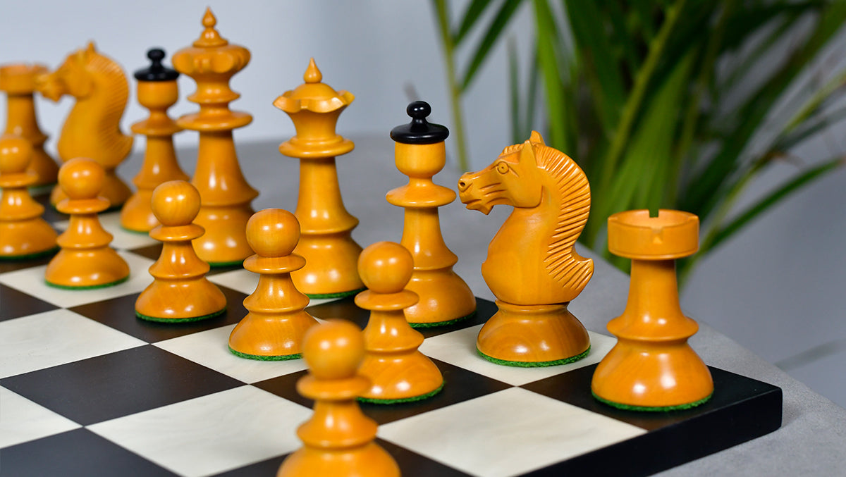 Austrian Coffee House Old Vienna wooden chess pieces, 98mm king, Ebonised finish
