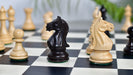 Full 34 piece Fierce Knight Staunton chess set in ebonised wood and boxwood, Sterling Chess Australia