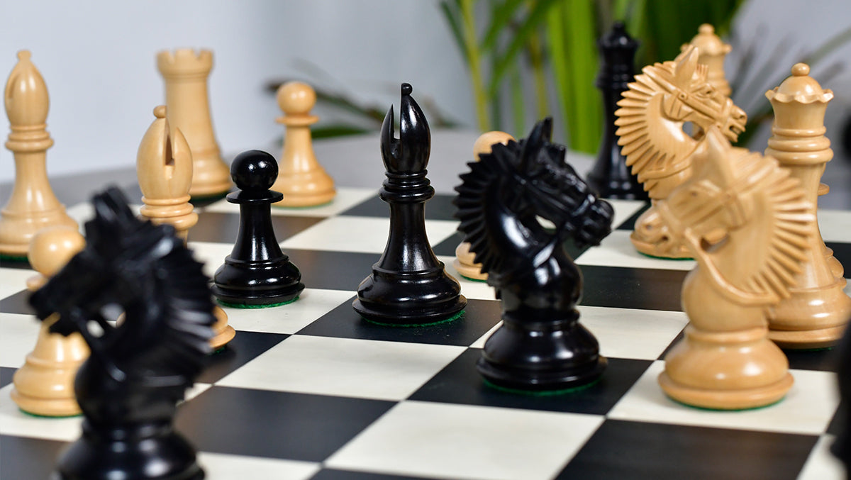 Full 34 piece American Bridle chess set in ebony and boxwood, Sterling Chess Australia