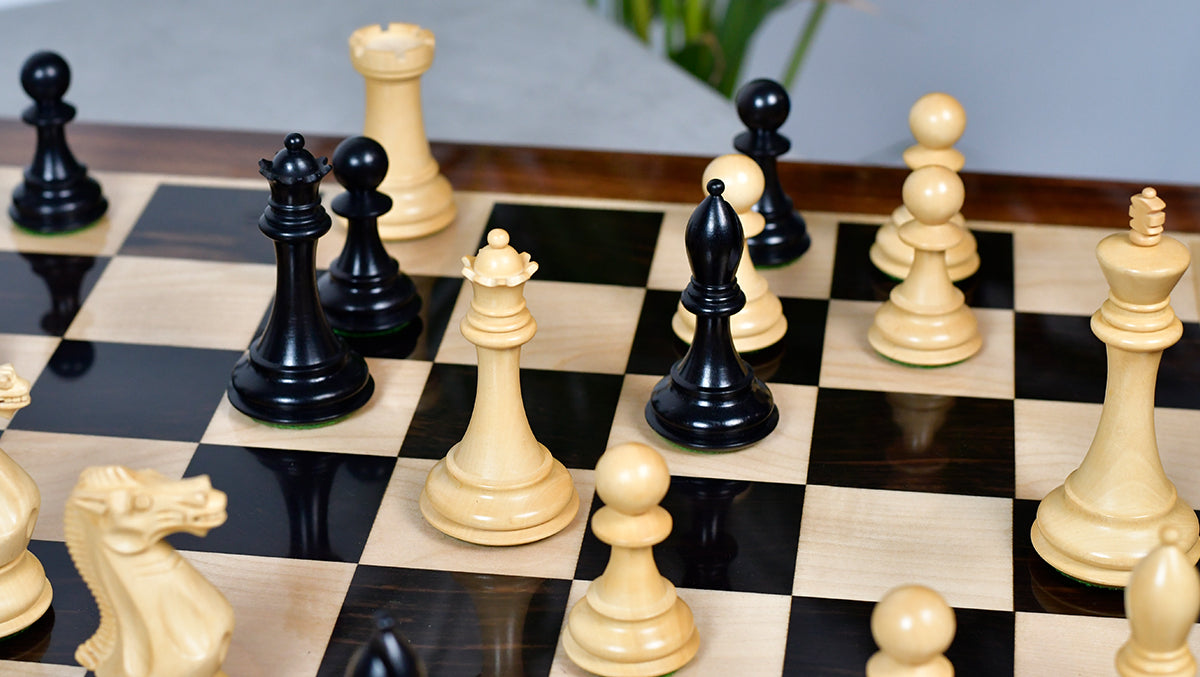 Dominator Staunton wooden chess pieces, 103mm king, Genuine ebony finish