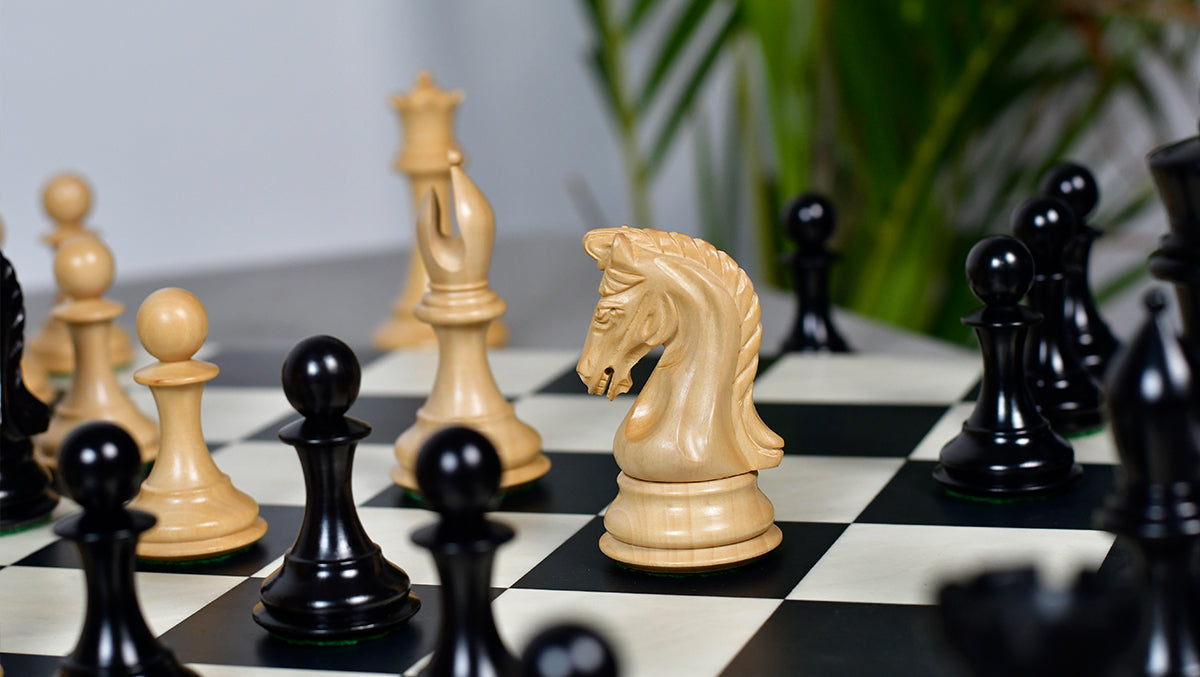Ebony Imperial chess pieces with boxwood counterparts and a 50.8mm king base
