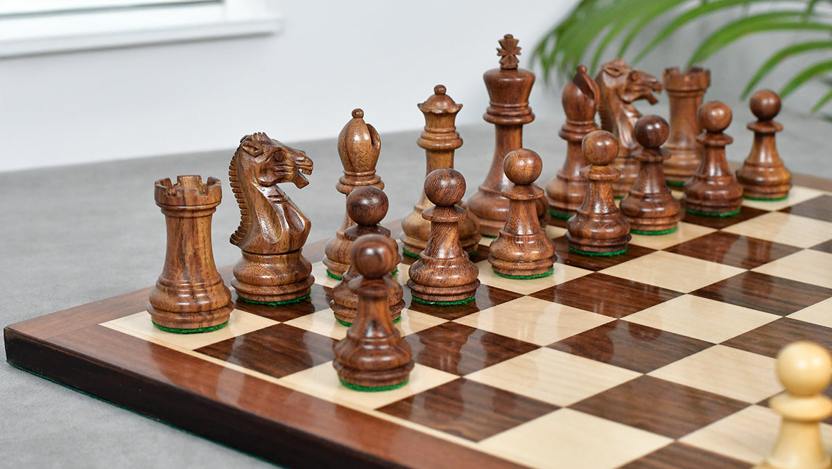 Laughing Knight wooden chess pieces, 78mm king, Sheesham finish