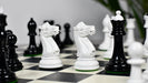 Knight carving detail on the 1940 Soviet Club chess pieces in genuine ebony and ivory white painted boxwood
