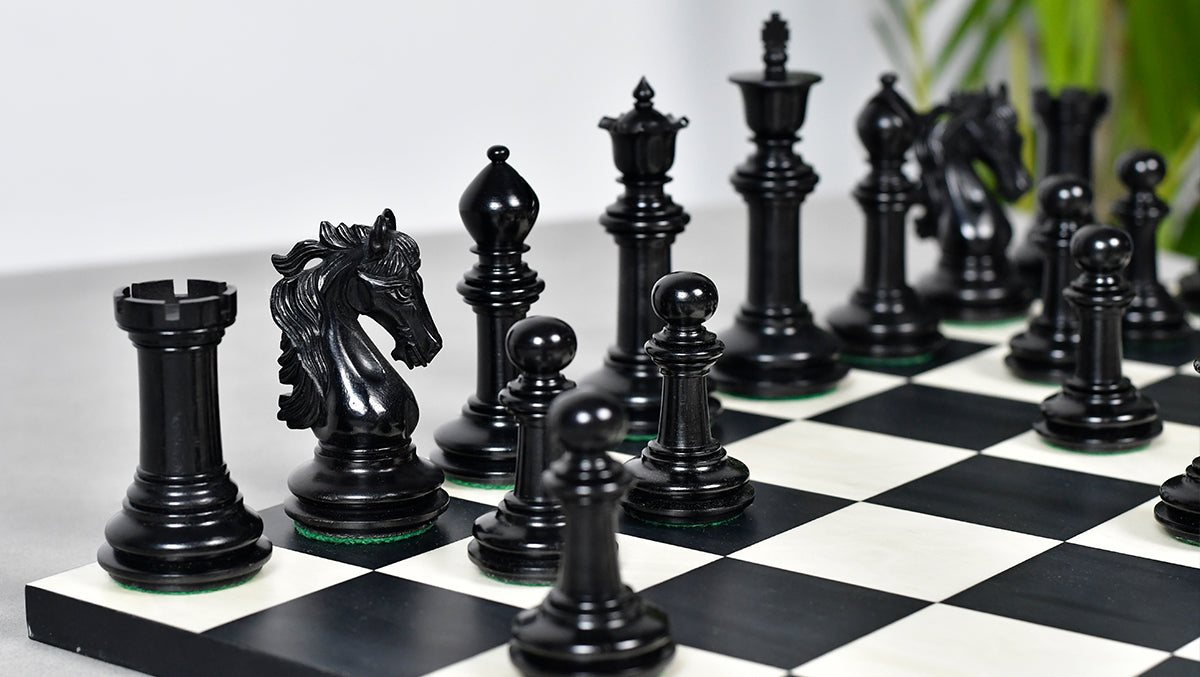 Knight carving detail on the French Warrior Luxury chess pieces in genuine ebony and boxwood