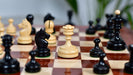 Full 34 piece 1930 Knubbel Analysis chess pieces in ebonised and natural boxwood, Sterling Chess Australia