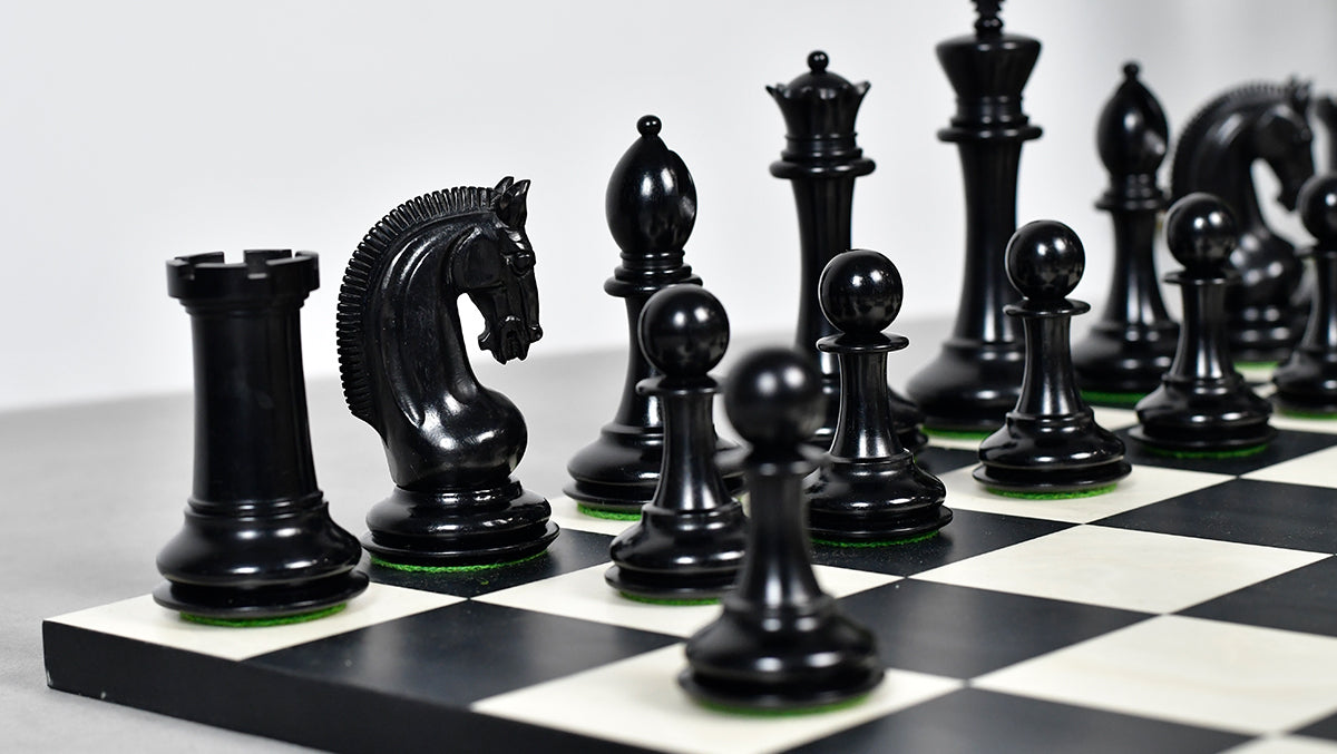 Knight carving detail on the Red Rum Luxury Staunton chess pieces in genuine ebony and boxwood