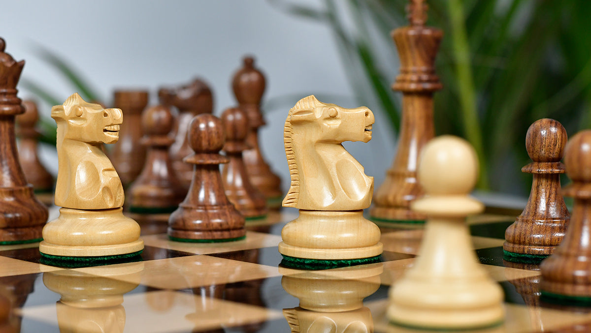 1972 Fischer Spassky wooden chess pieces, 96mm king, Sheesham finish