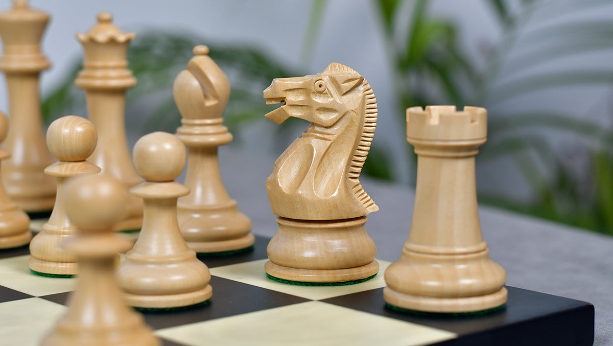 Pro Tournament Staunton wooden chess pieces, 98mm king, Ebonised finish
