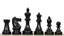 Ebonised and natural boxwood American Staunton chess pieces, 106mm king