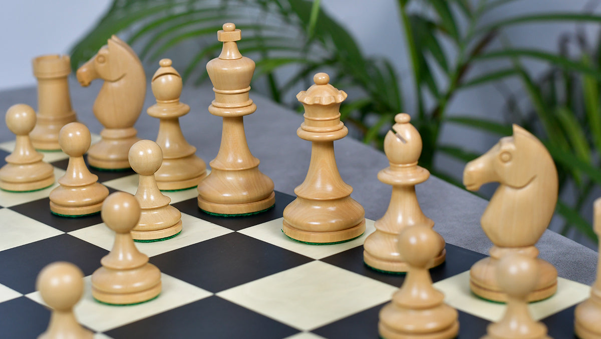 Sterling Chess ebonised boxwood chess pieces, Stockholm Interzonal reproduction