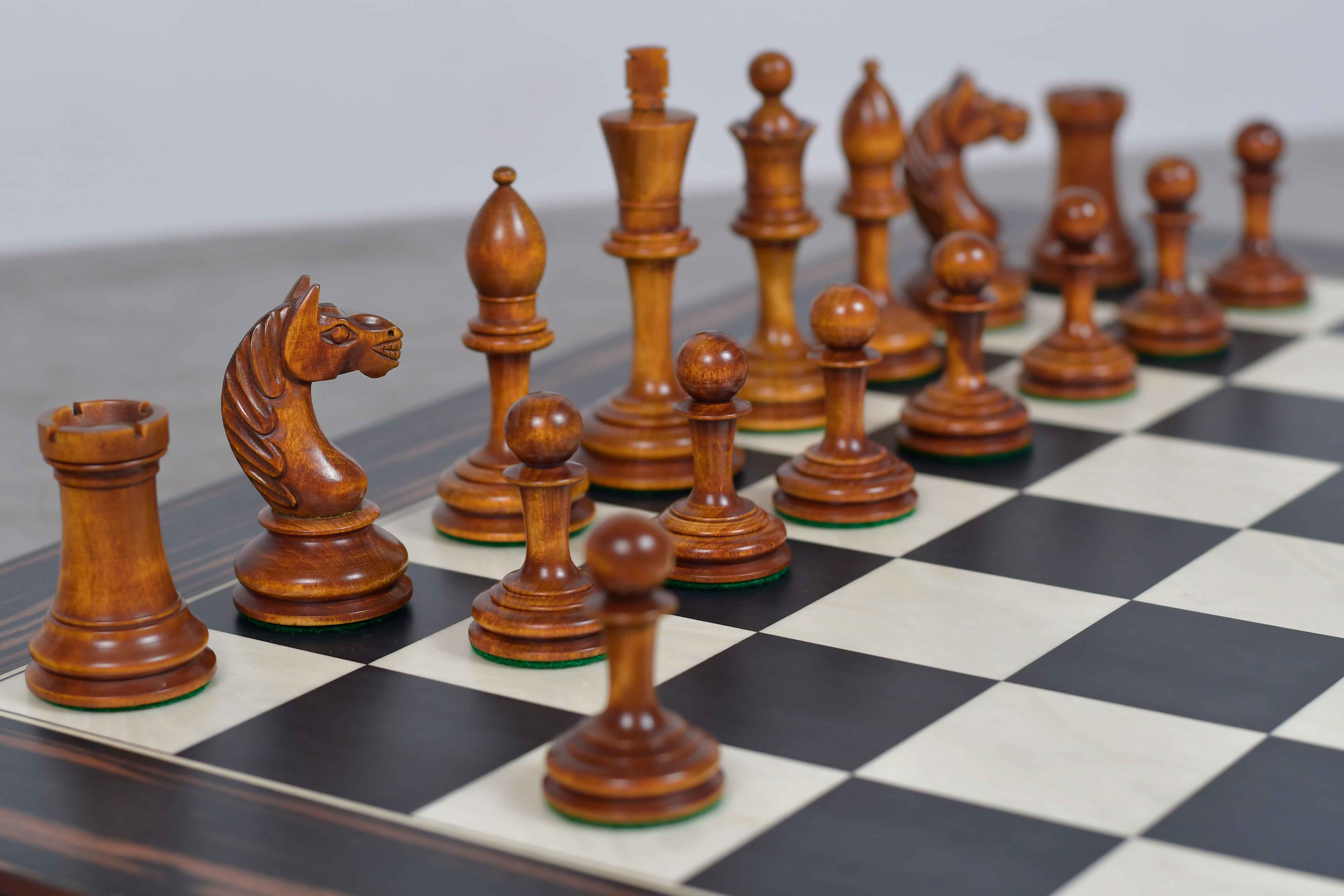 Knight carving detail on the 1933 Antonio Fabiano Botvinnik chess set in genuine ebony and antiqued boxwood