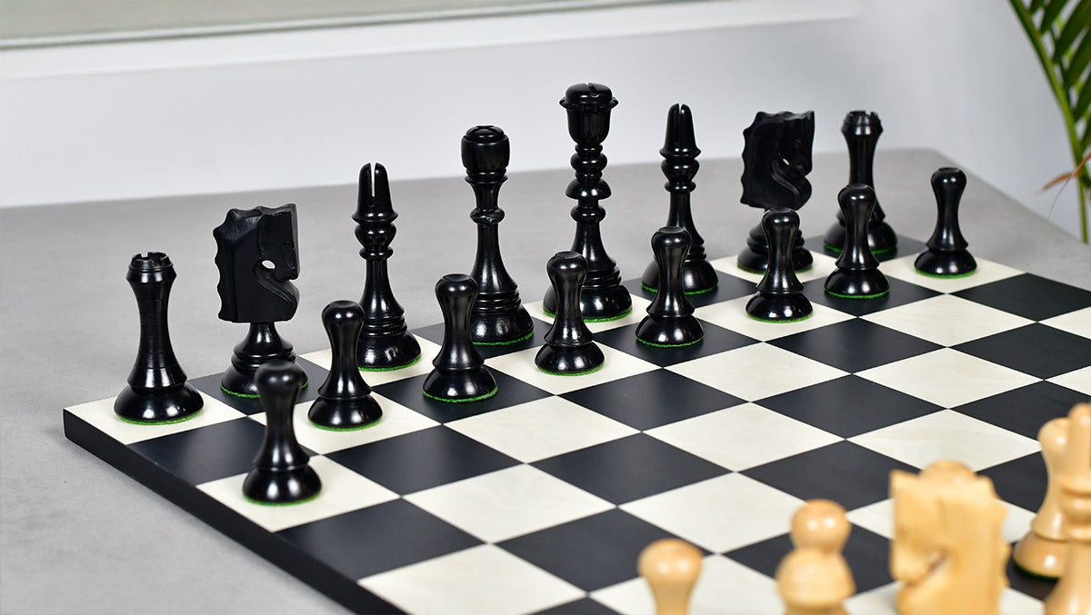 1929 Barcelona Joc Catalan wooden chess pieces, 110mm king, Genuine ebony finish