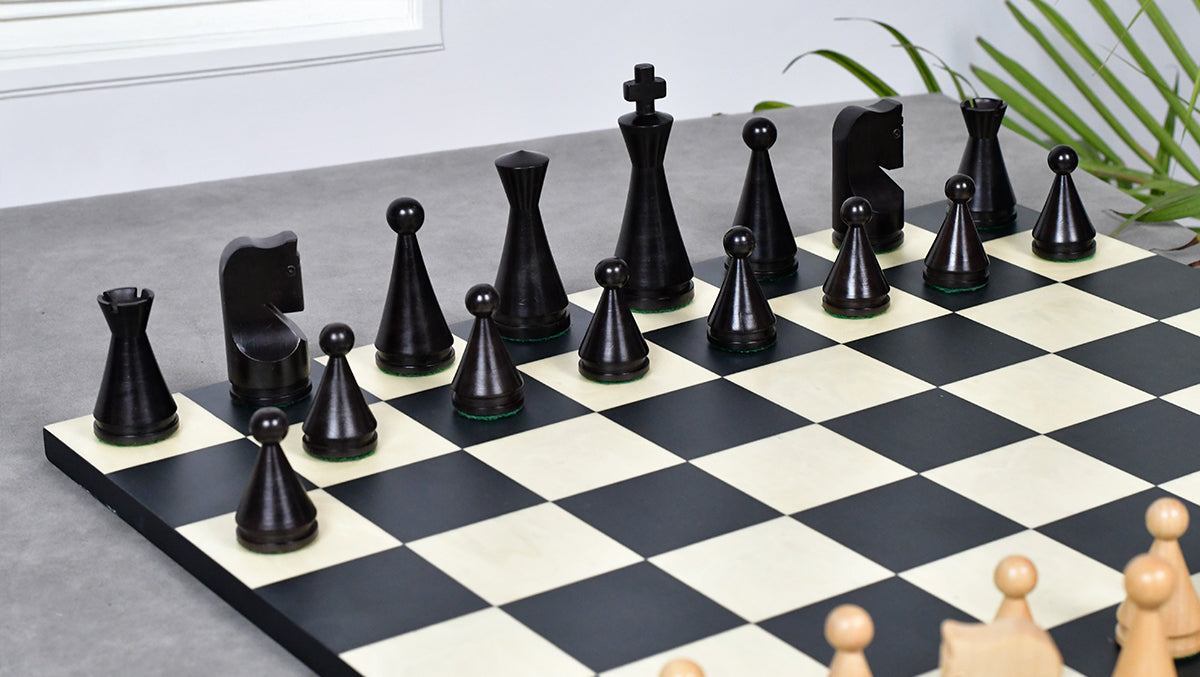 Classic Cone Shaped wooden chess pieces, 104mm king, Ebonised finish