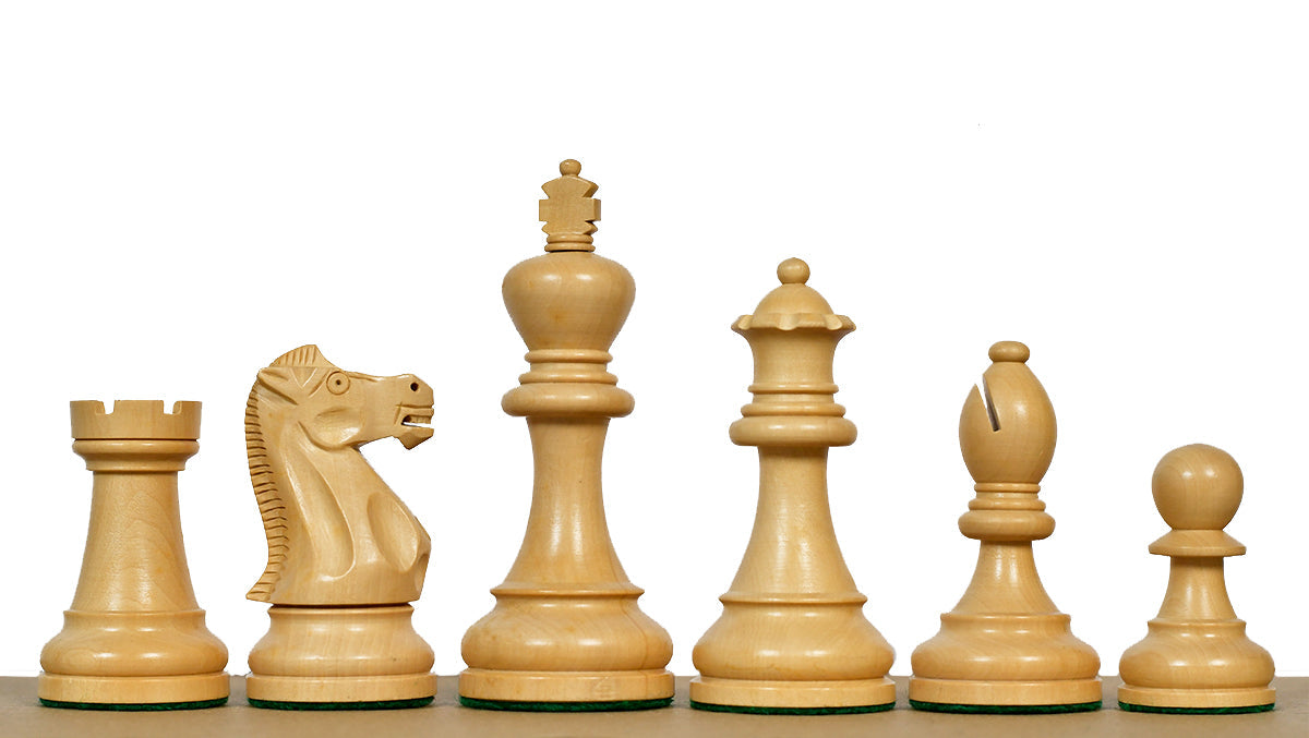 American Staunton double weighted ebonised boxwood chess pieces, 4.1 inch king