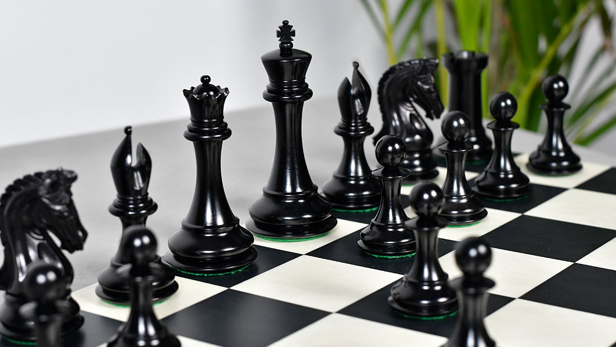 Luxury Imperial ebony and boxwood chess pieces, triple weighted for tournament play