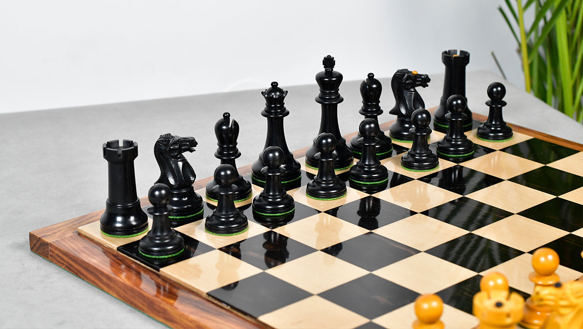 Richard Whitty Antique wooden chess pieces, 96mm king, Genuine ebony finish